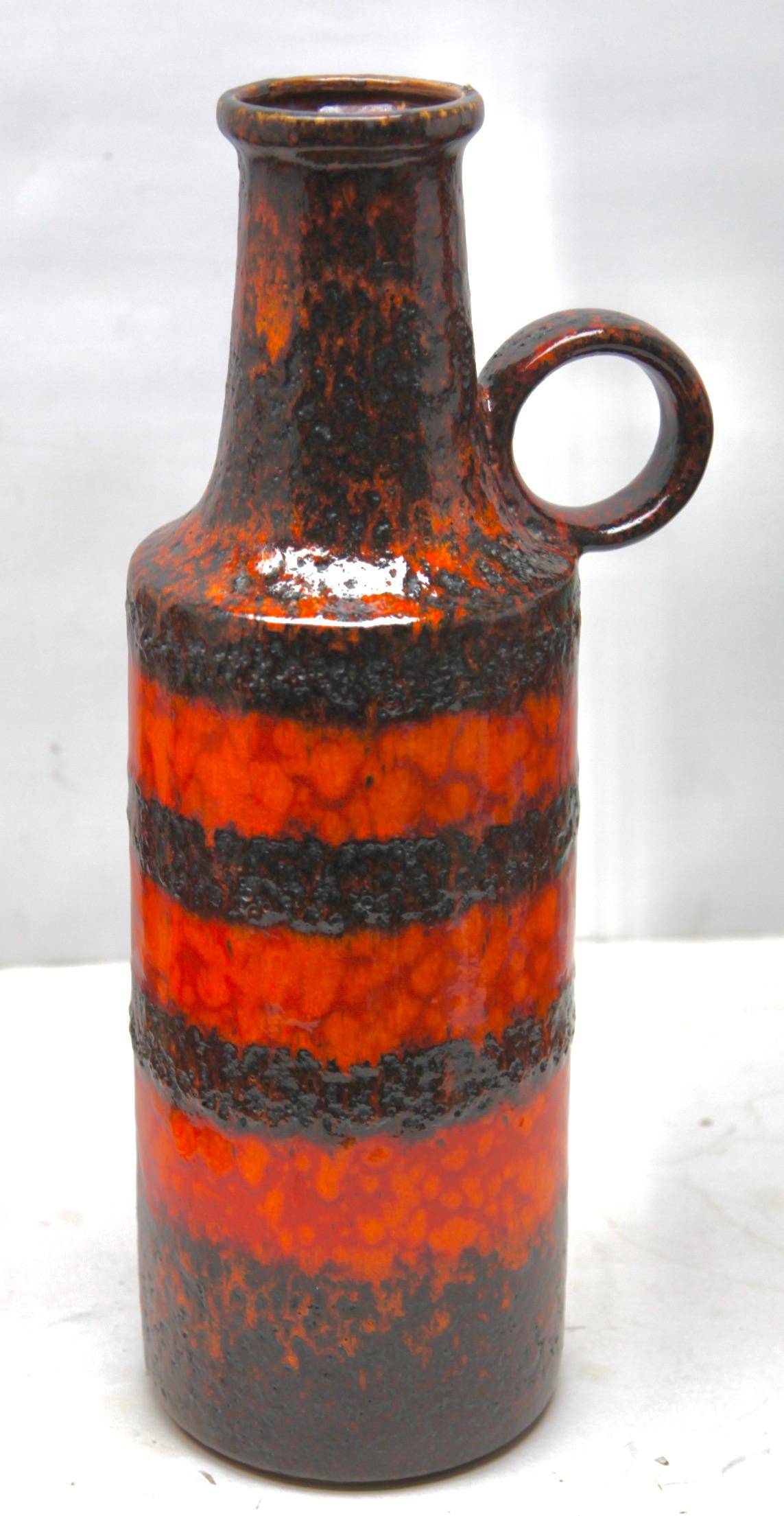 Mid-Century Modern Vase vintage Scheurich Sundown, poignée tourbillonnée, Allemagne de l'Ouest, années 1960 en vente