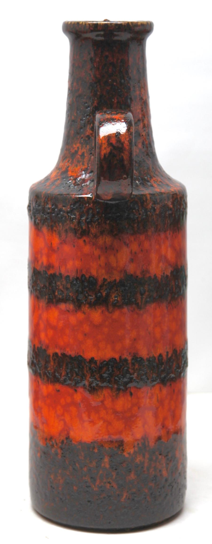 Vernissé Vase vintage Scheurich Sundown, poignée tourbillonnée, Allemagne de l'Ouest, années 1960 en vente