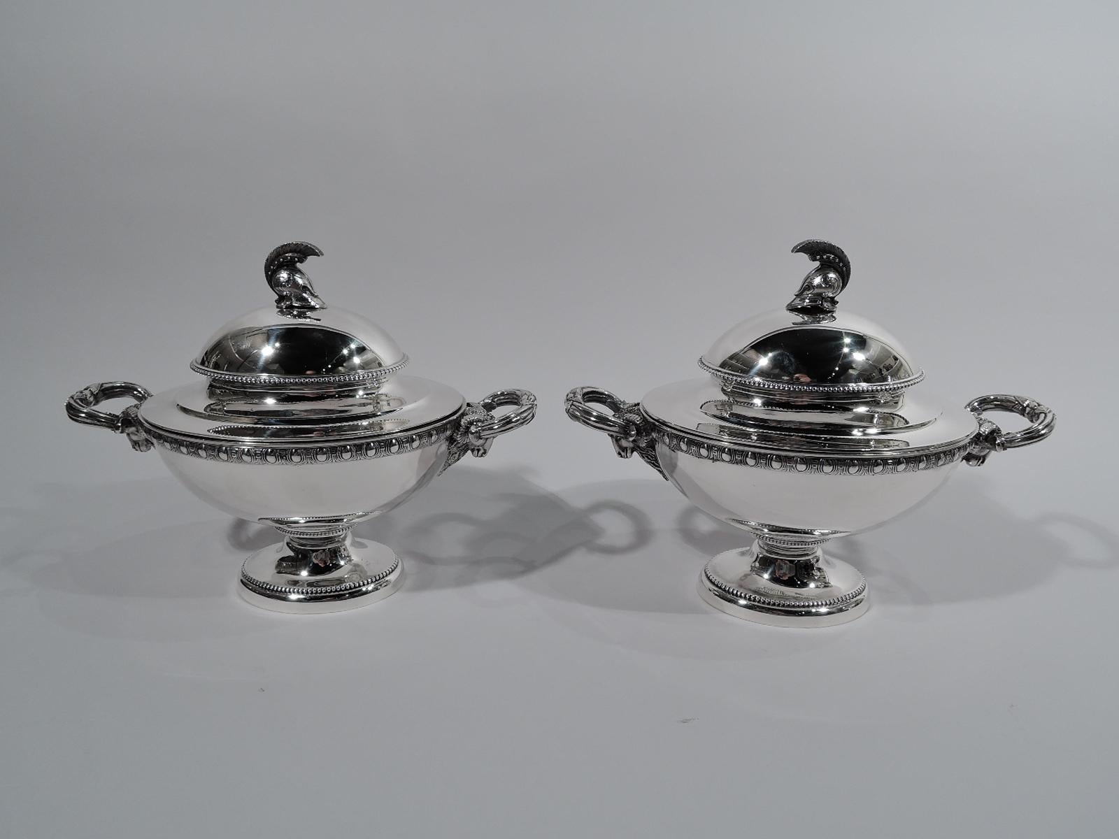 Set of 3 Super Stylish Early Tiffany Etruscan Revival Sterling Silver Tureens In Excellent Condition For Sale In New York, NY