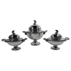 Set of 3 Super Stylish Early Tiffany Etruscan Revival Sterling Silver Tureens