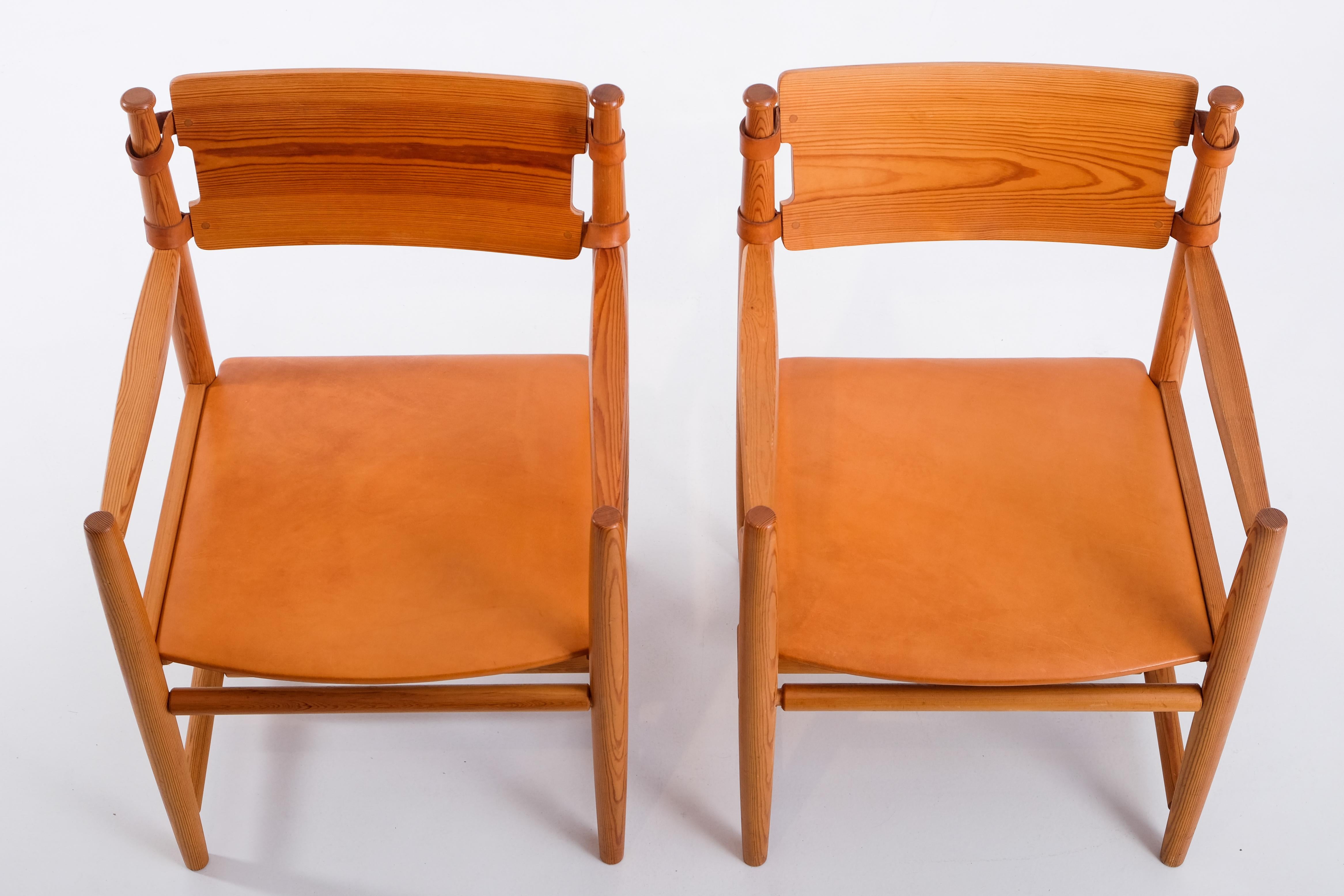 Pine Set of 3 Swedish armchairs, 1960s For Sale