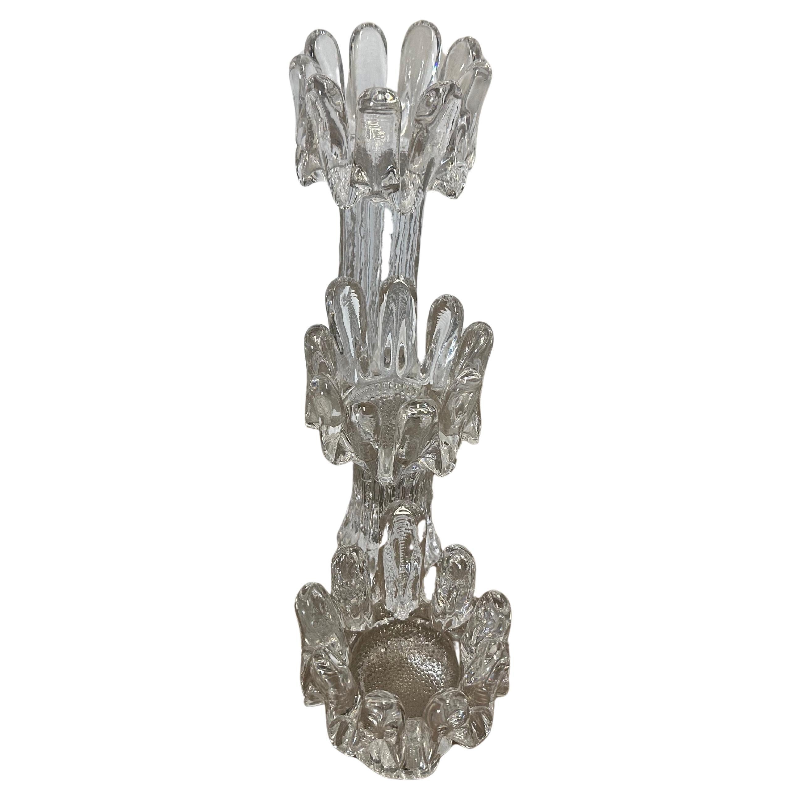 Scandinavian Modern Set of 3 Swedish Crystal Sunflower Candlesticks by Göran Wärff for Kosta Boda For Sale