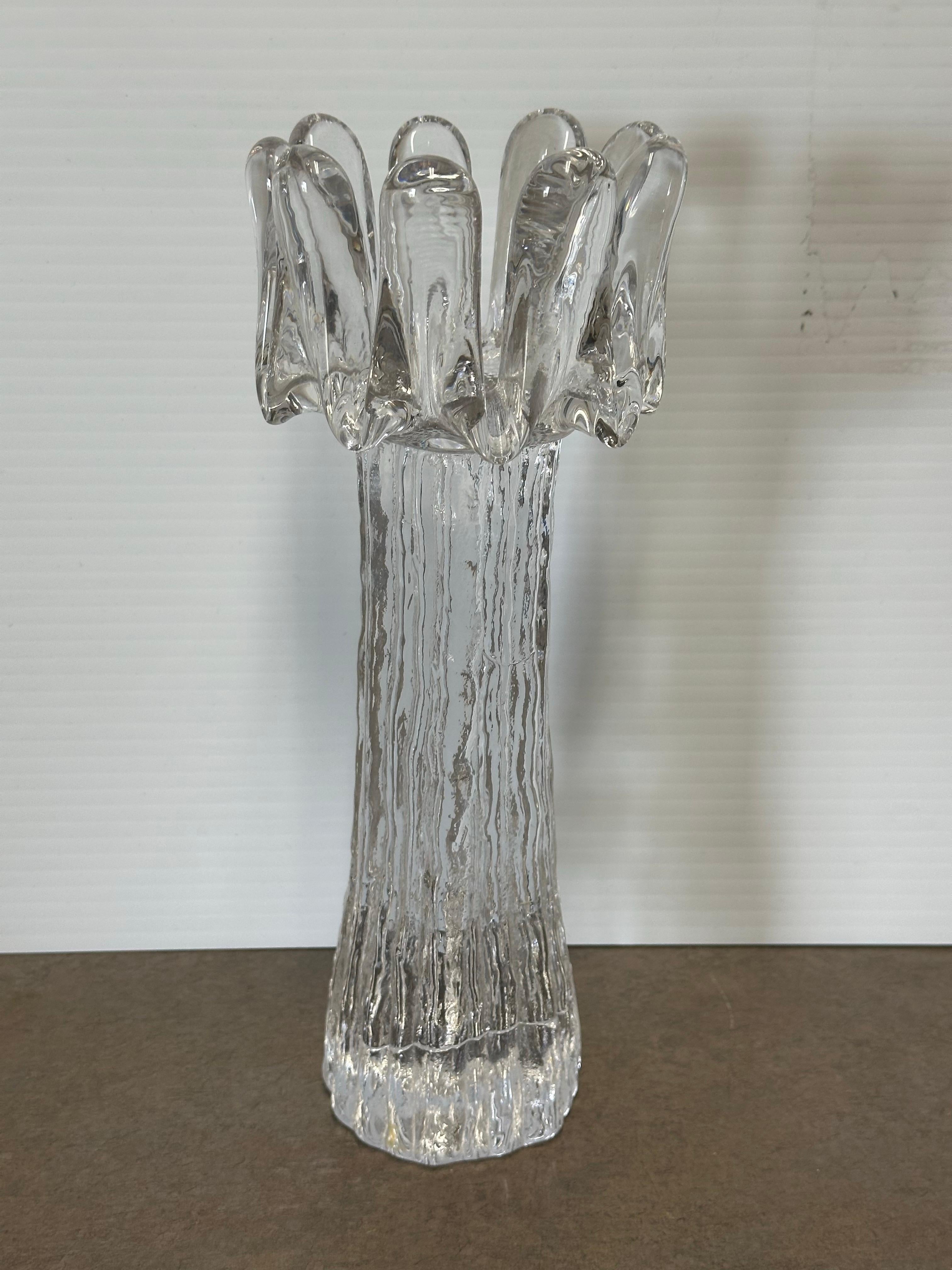 Glass Set of 3 Swedish Crystal Sunflower Candlesticks by Göran Wärff for Kosta Boda For Sale