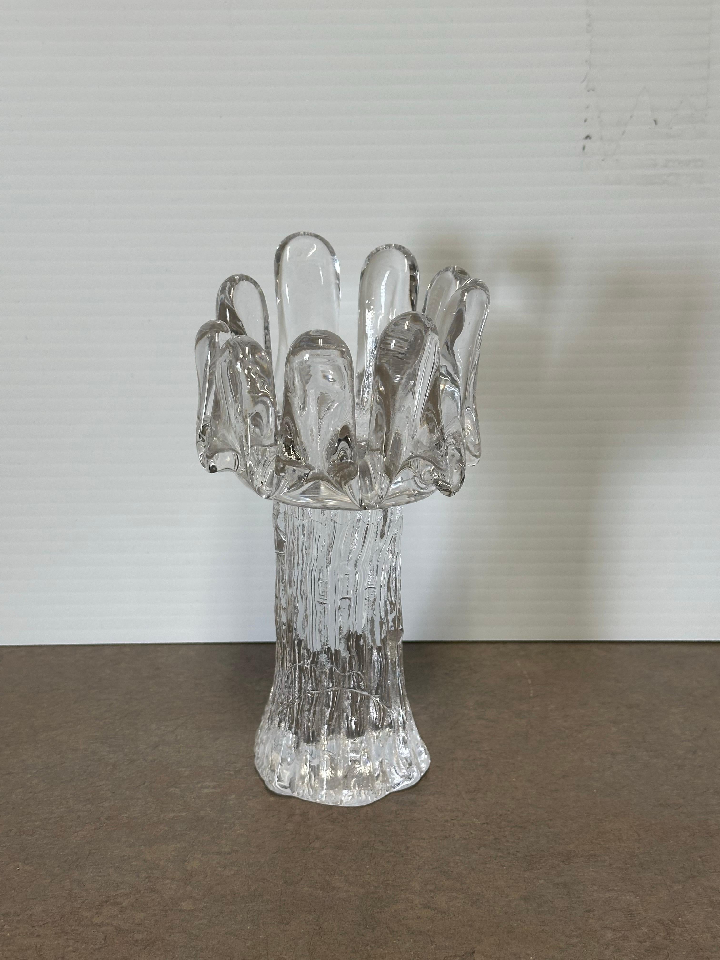 Set of 3 Swedish Crystal Sunflower Candlesticks by Göran Wärff for Kosta Boda For Sale 1