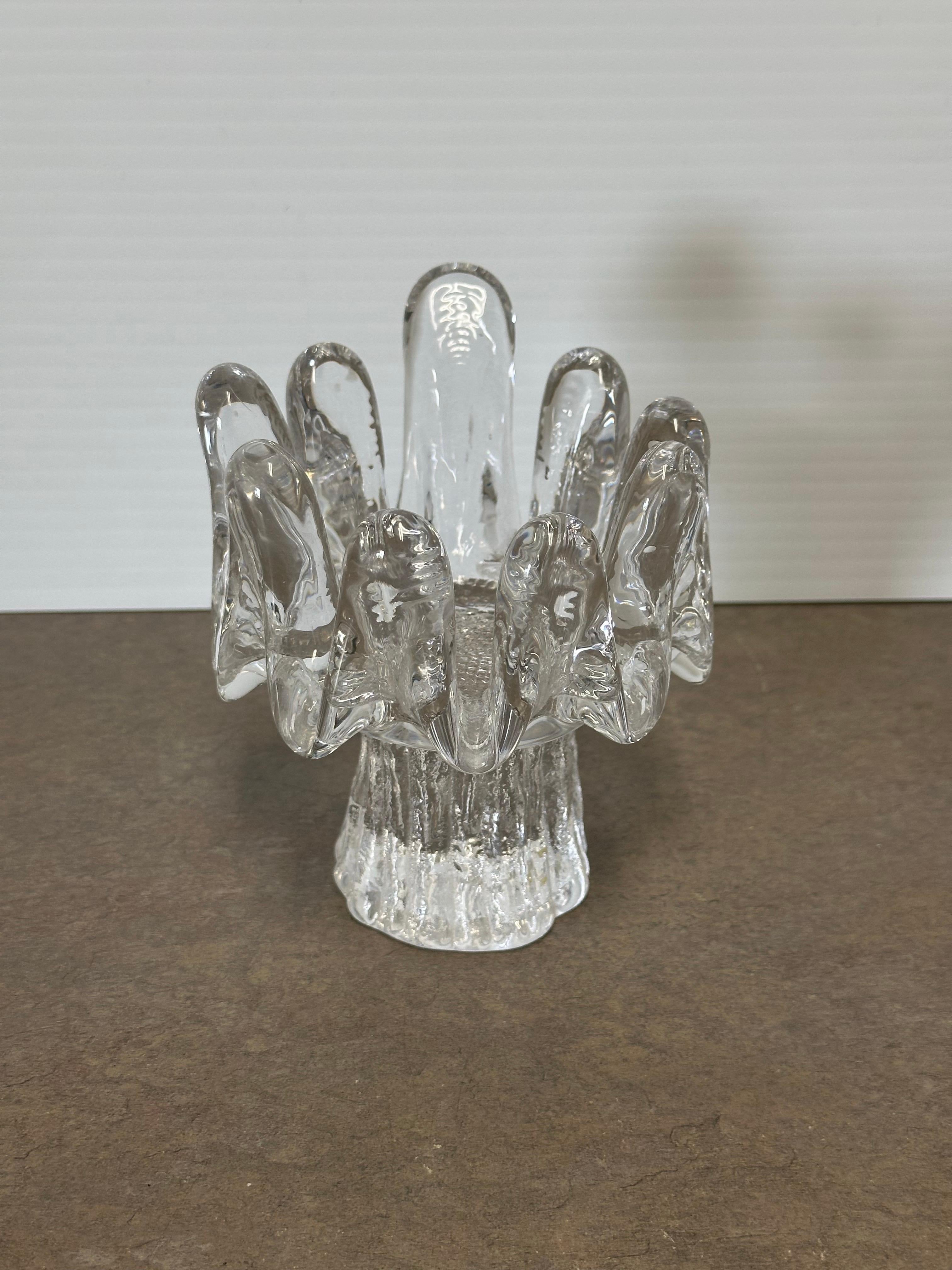Set of 3 Swedish Crystal Sunflower Candlesticks by Göran Wärff for Kosta Boda For Sale 2