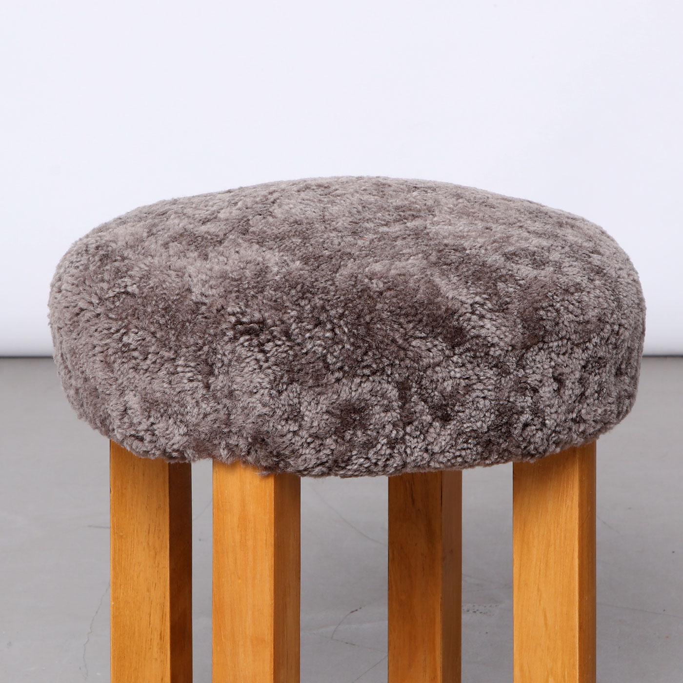 Mid-20th Century Set of 3 Swedish Modern Stools in Sahara Sheepskin, 1940s For Sale