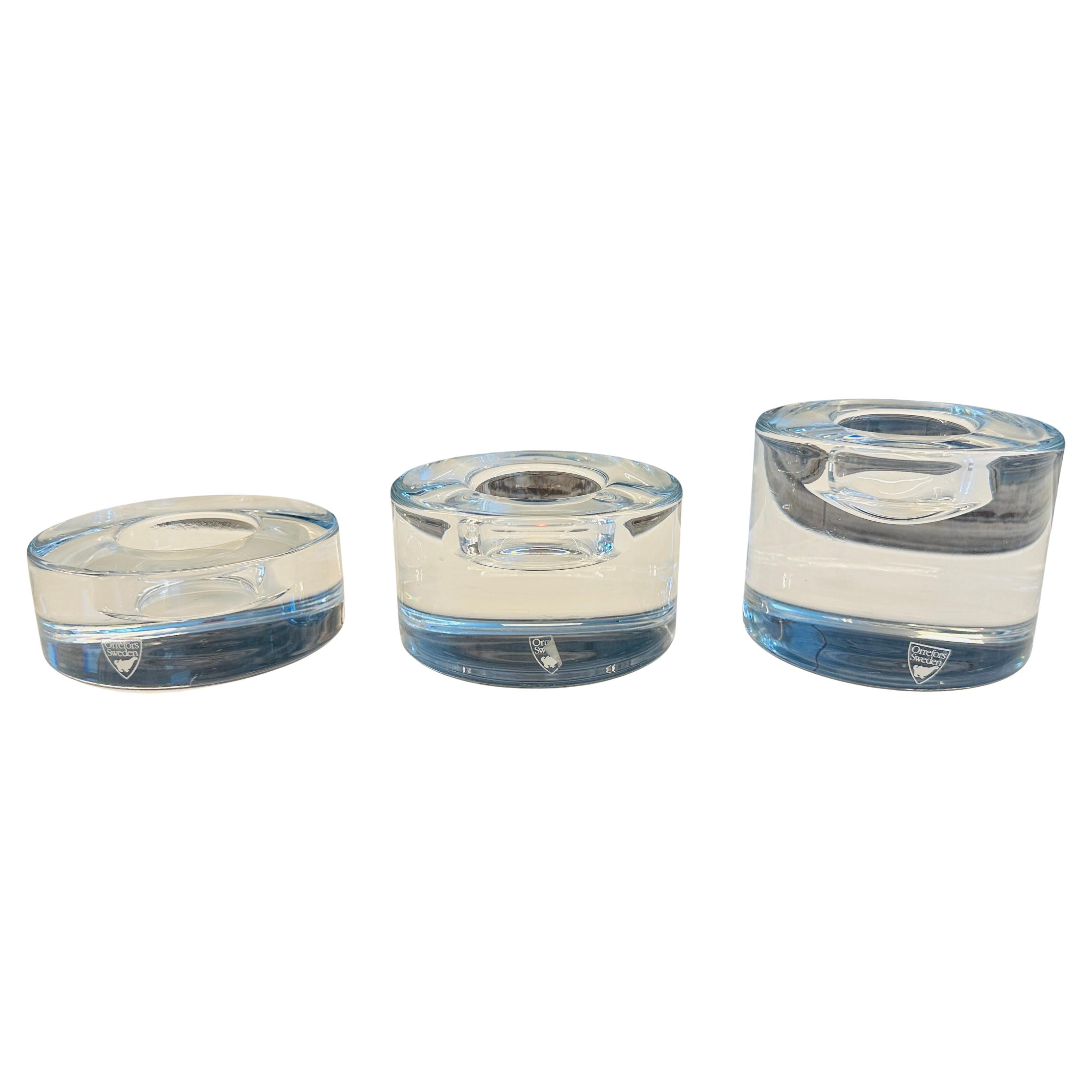 Set of 3 Swedish Orrefors "Puck" Crystal Votive Candle Holders by Lena Bergström