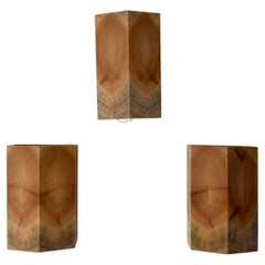 Set of 3 Swedish Pine Wall Sconces, Warm Sculptural Scandinavian Lighting, 1980s