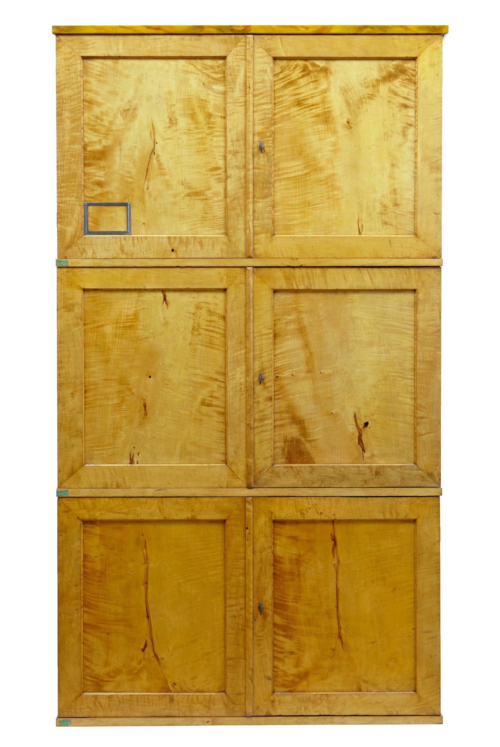 Set of 3 stackable late 19th century cupboards, circa 1895

Rare set of 3 birch lockers presenting the ideal opportunity for a collector or shop fitting with this piece. Good color and patina on the birch, each cupboard contains 20 sections.