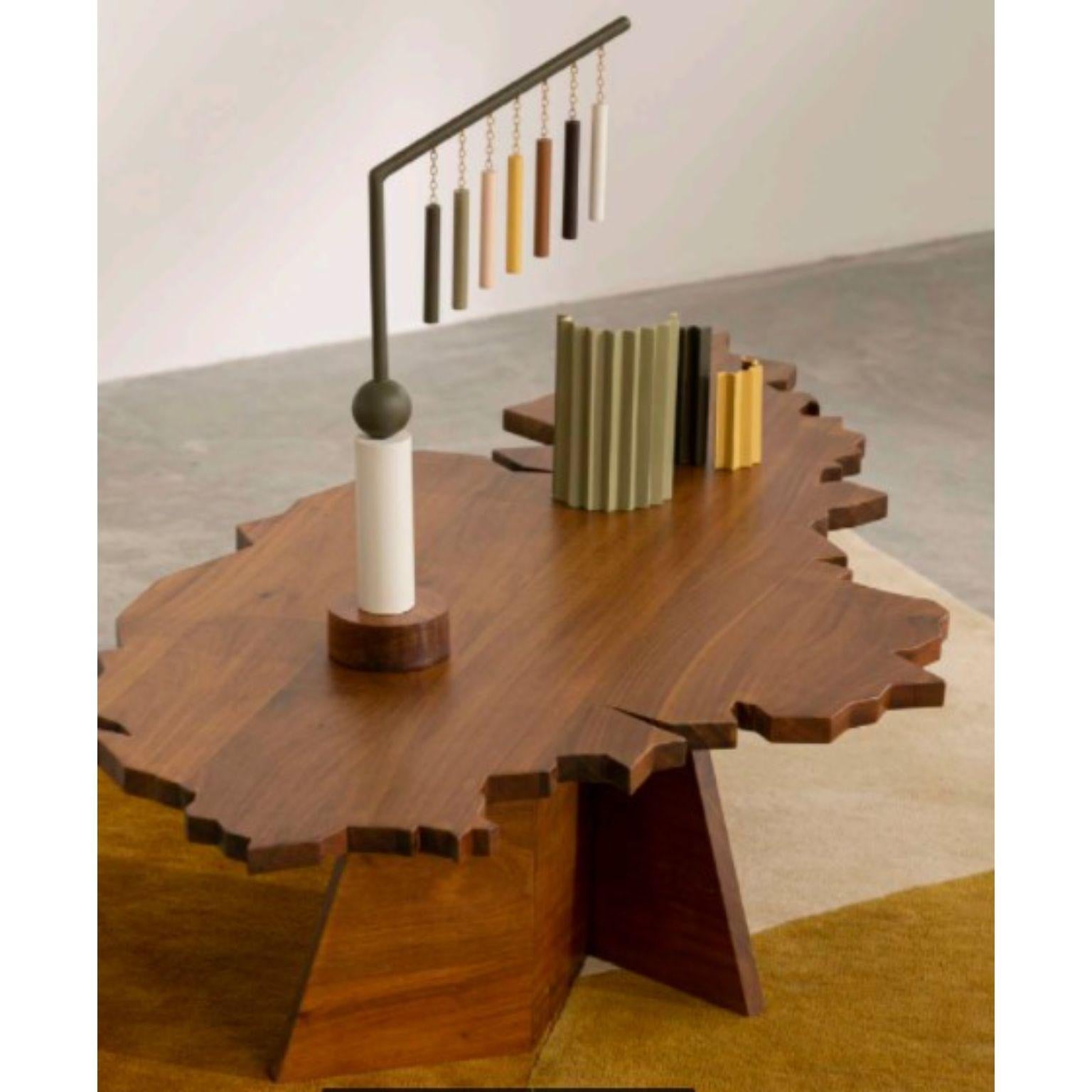 Set of 3 table and objects by Sofia Alvarado
Dimensions: D150 x W70 x H40 cm
Materials: Zapatero Wood

FI is an ornamental artist who embodies the creative revelation of the sensitivity of the innate being, with uninhibited freedom by proposing