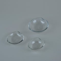 Set of 3 Tapio Wirkkala Line-engraved "Leaf" Glass Art Pieces, Iittala 1950s