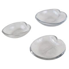 Juego de 3 piezas de arte en vidrio "Hoja" grabadas Tapio Wirkkala, Iittala Años 50