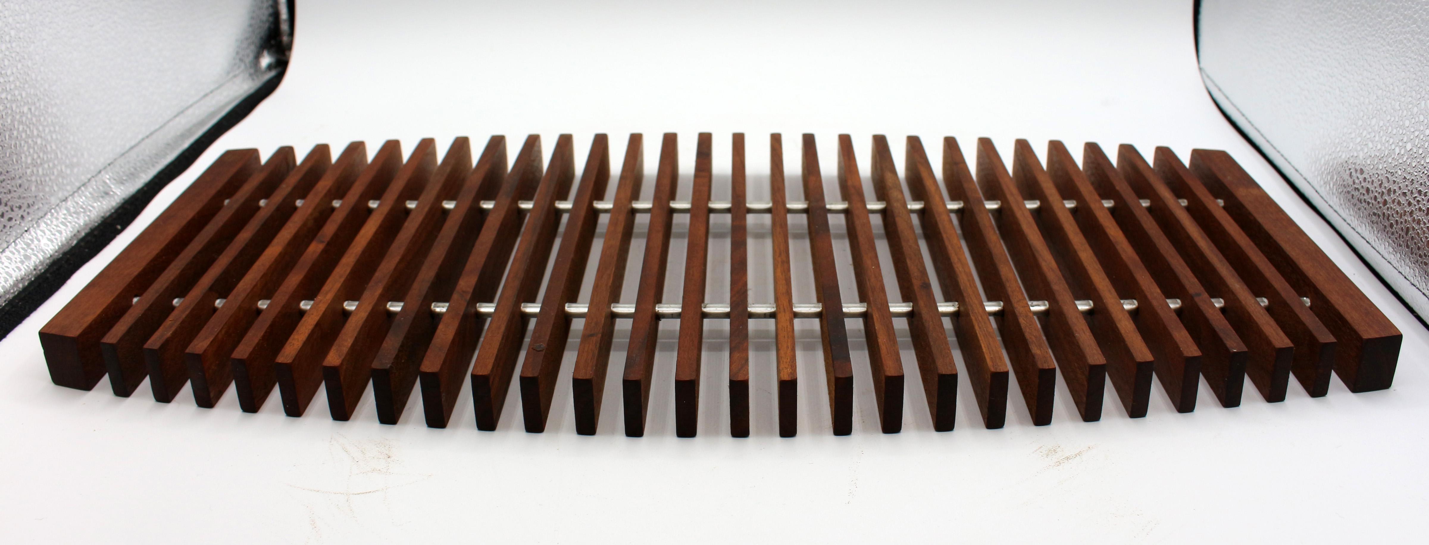Set of 3 Teak & Aluminum Fishbone Trivets, Mid Century Modern, Danish In Good Condition For Sale In Chapel Hill, NC