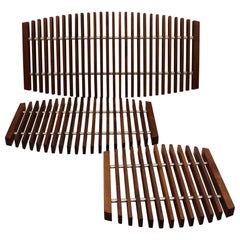 Set of 3 Teak & Aluminum Fishbone Trivets, Mid Century Modern, Danish