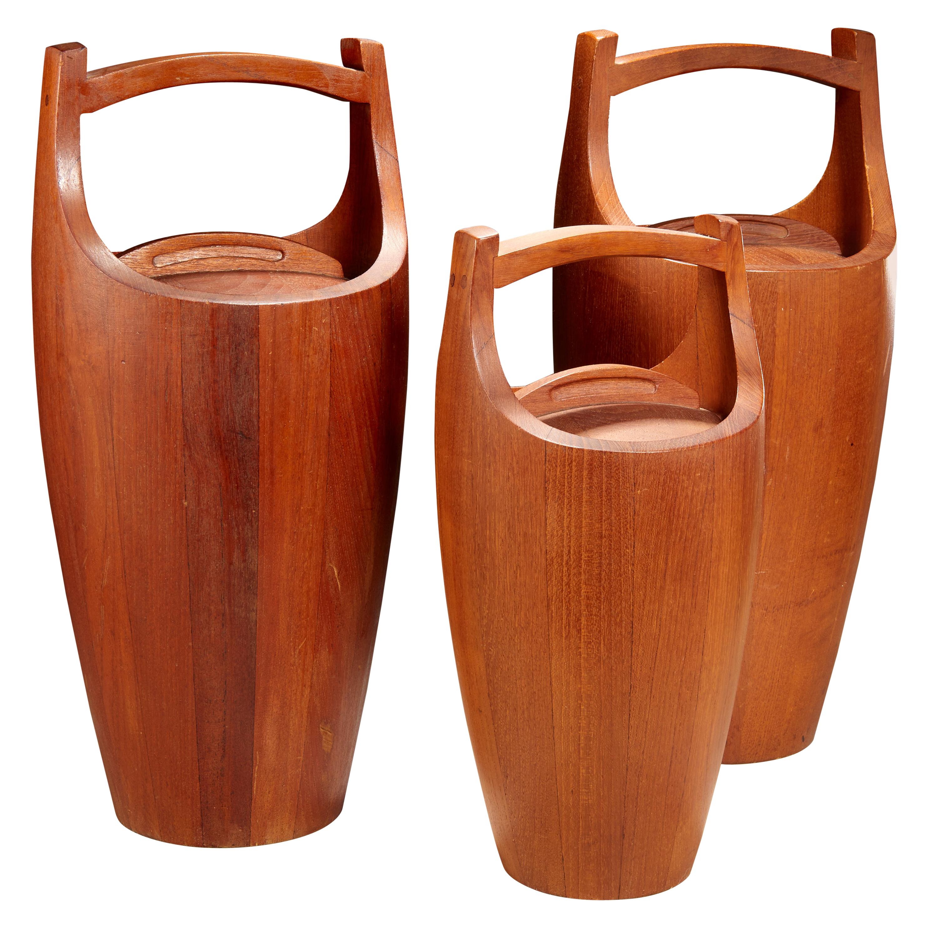 Set of 3 Teak “Congo” Ice Buckets by Jens Quistgaard for Dansk
