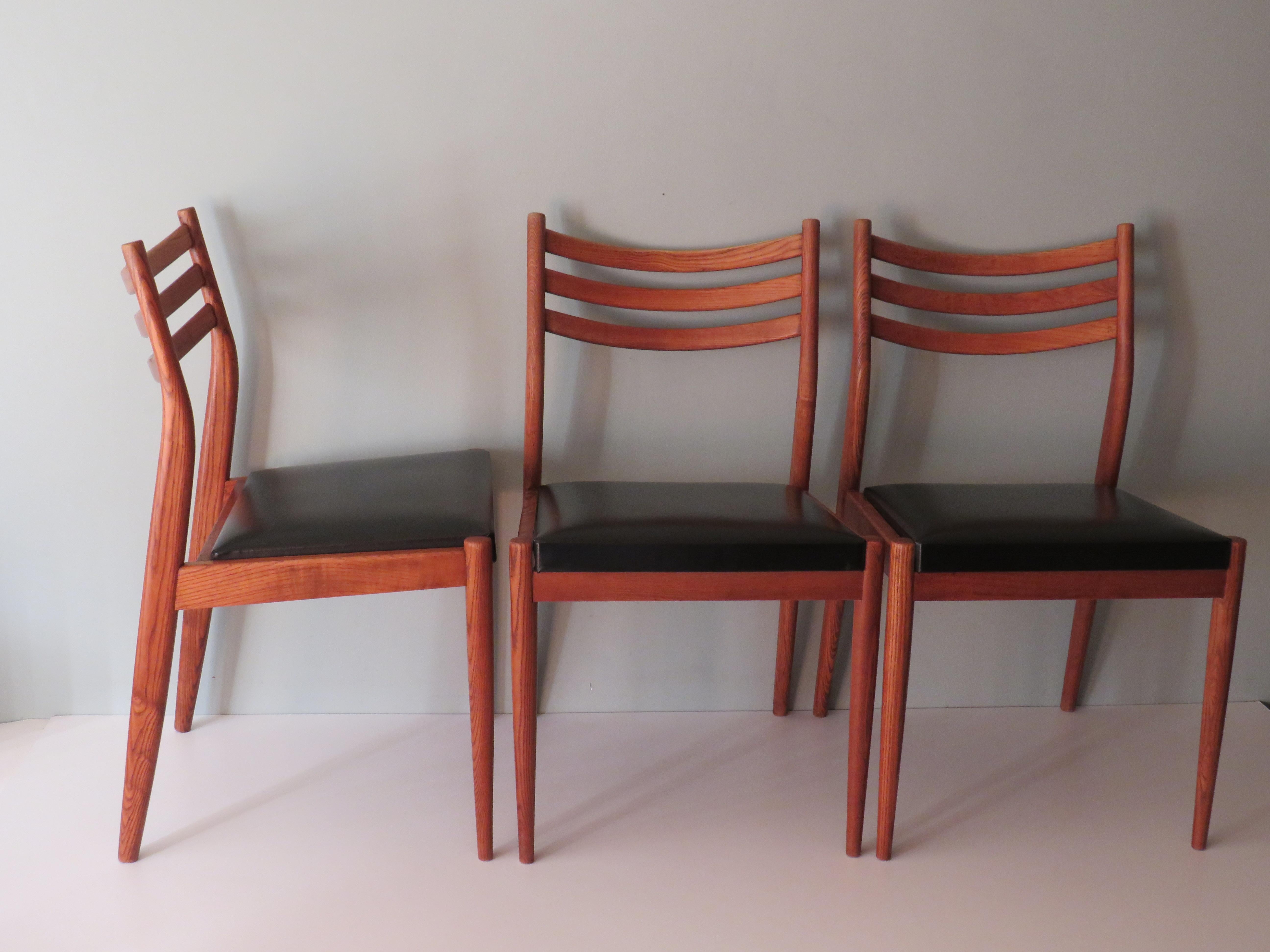 Faux Leather Set of 3 Teak Dining Room Chairs, Danish Design 1960-1970 For Sale