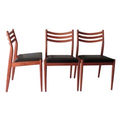 Juego de 3 sillas de comedor de teca, diseño danés 1960-1970