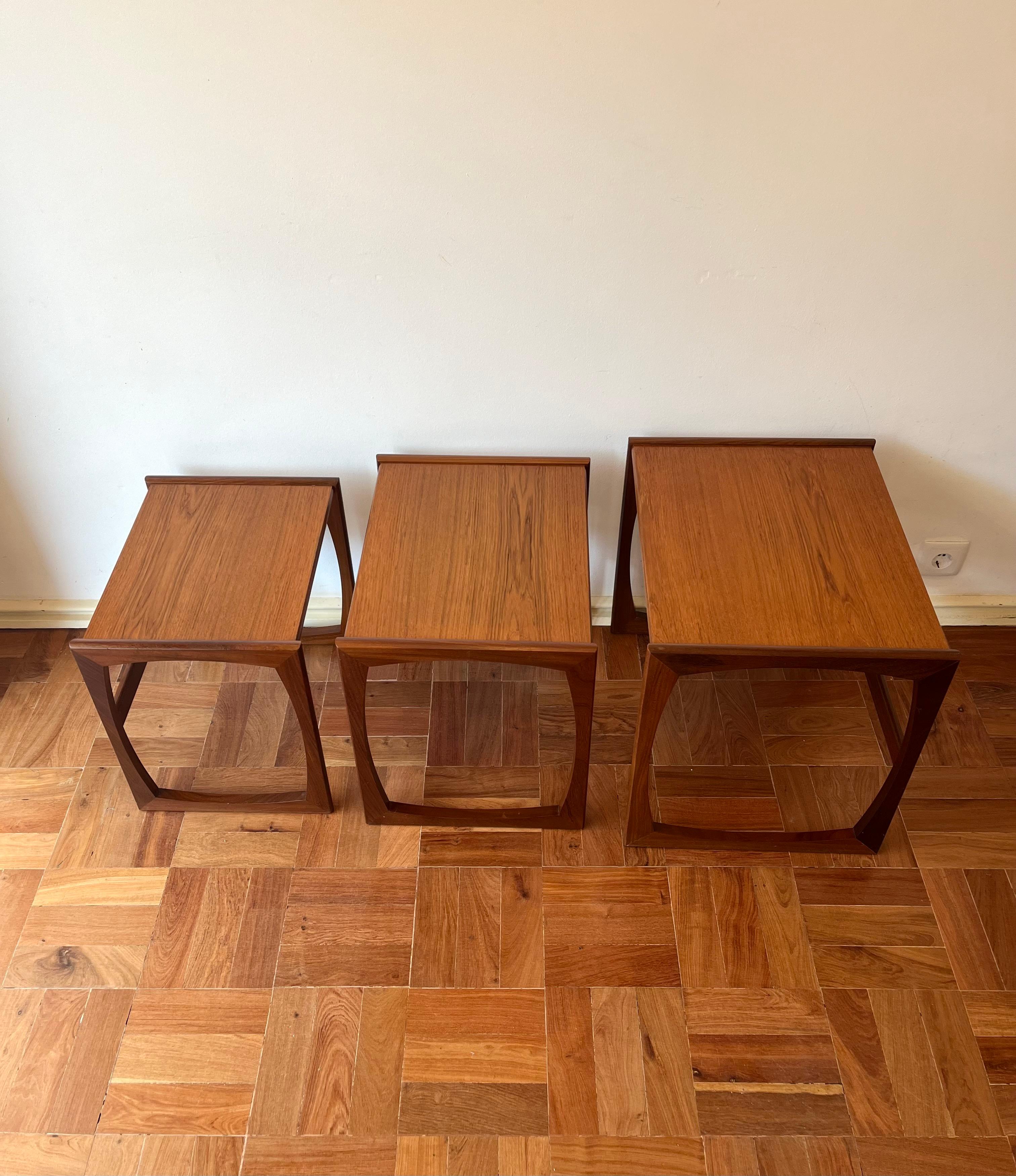 British set of 3 teak nesting table, G-Plan, 1960s For Sale