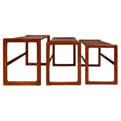 Vintage Set of 3 Teak Nesting Tables by Arne Hovmand-Olsen, Mogens Kold, Denmark, 1960s