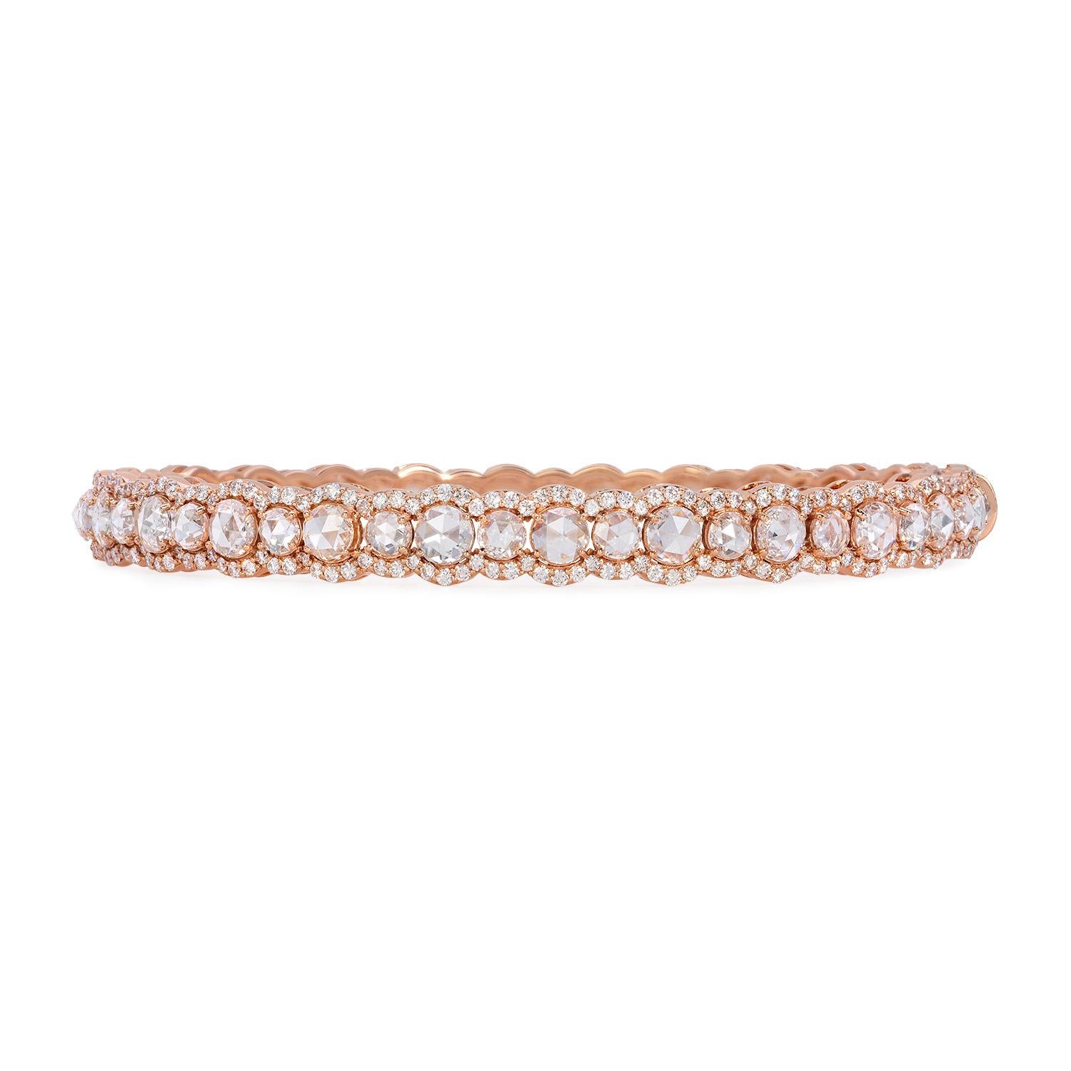 Modern Set of 3 Tennis Bracelets - Rose Cut Diamonds 7.62 carats each in 18K Gold  For Sale