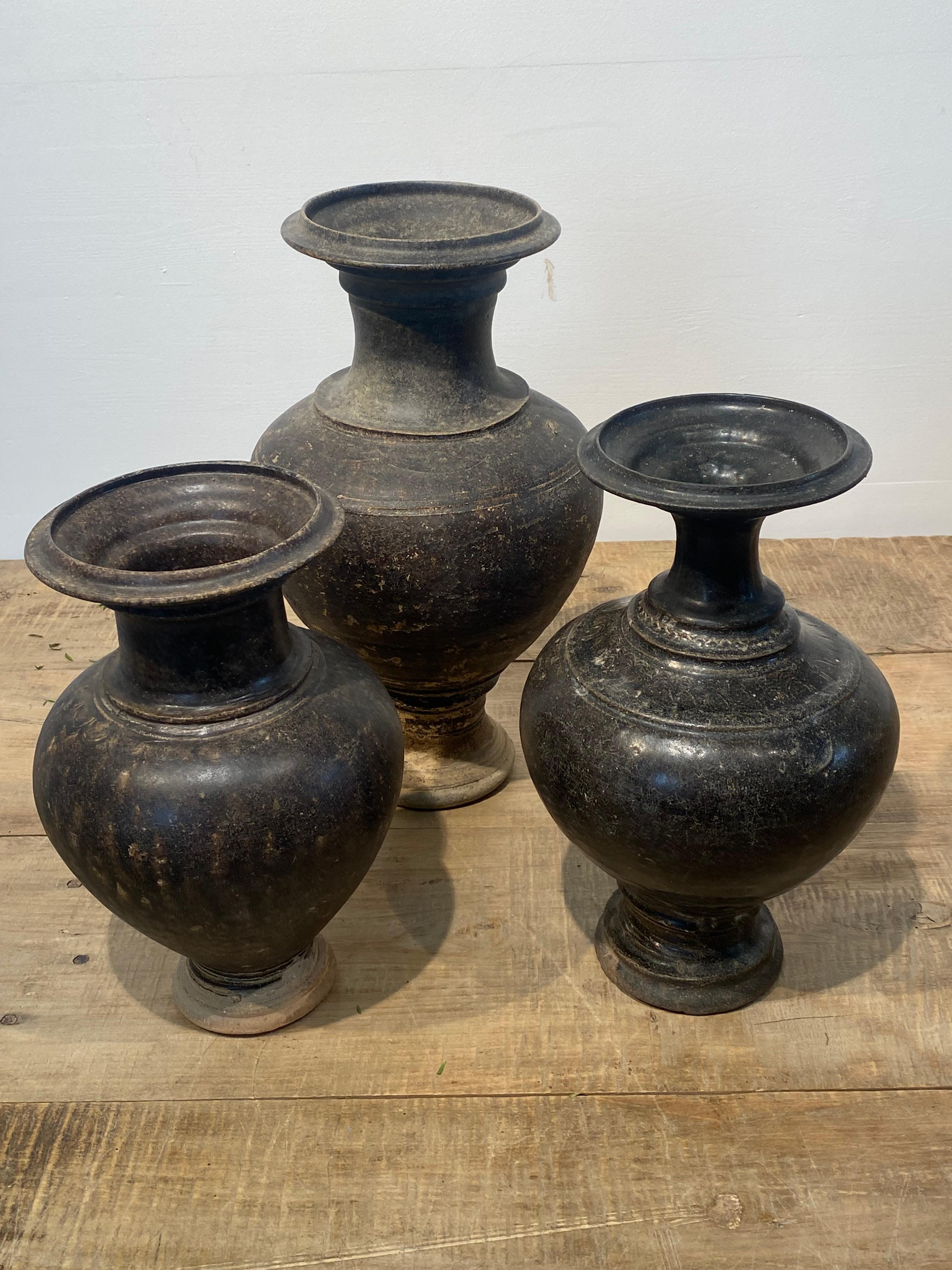 Set of 3 Terracotta Khmer Vase For Sale 4