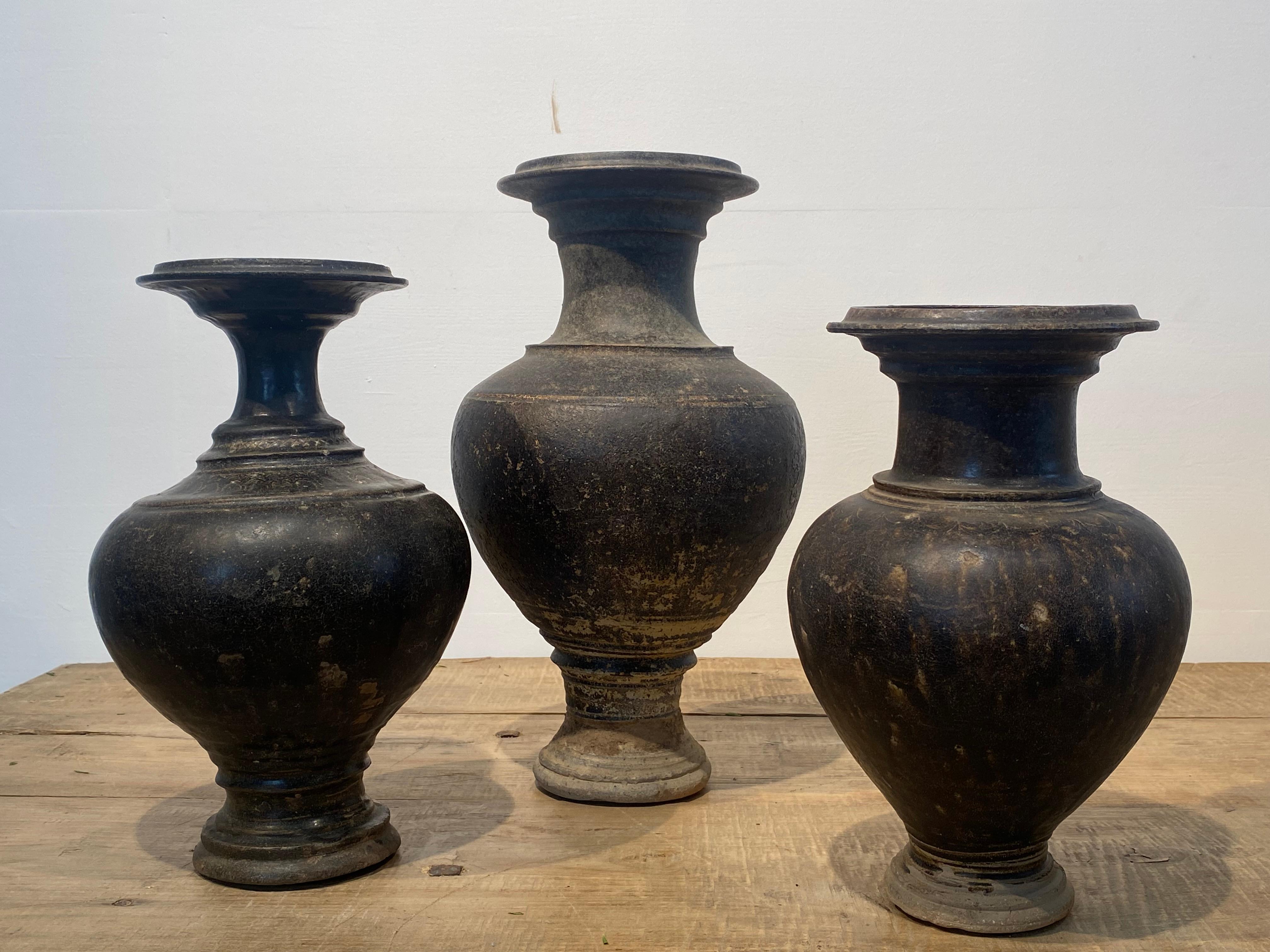 Cambodian Set of 3 Terracotta Khmer Vase For Sale
