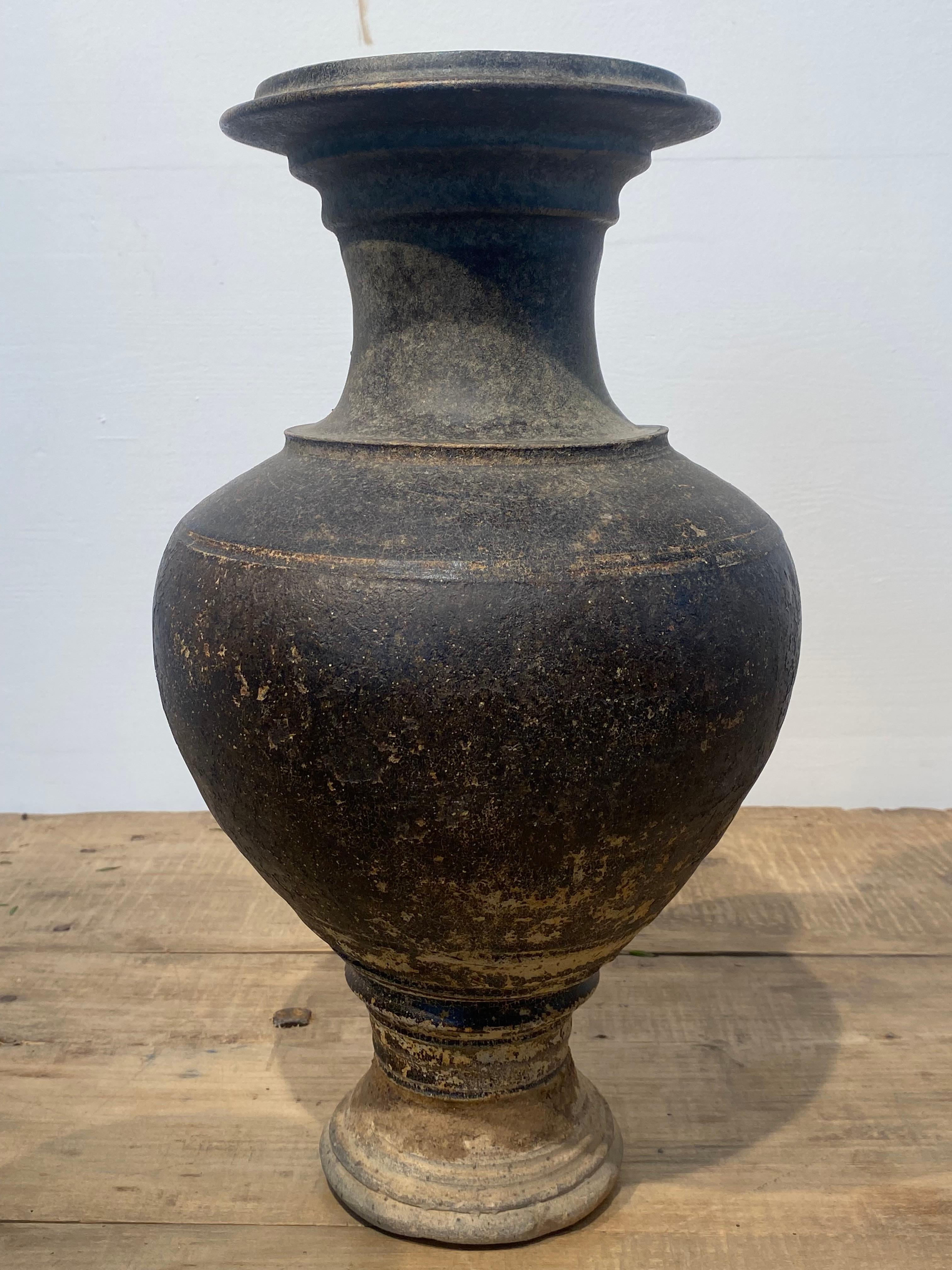 Hand-Painted Set of 3 Terracotta Khmer Vase For Sale