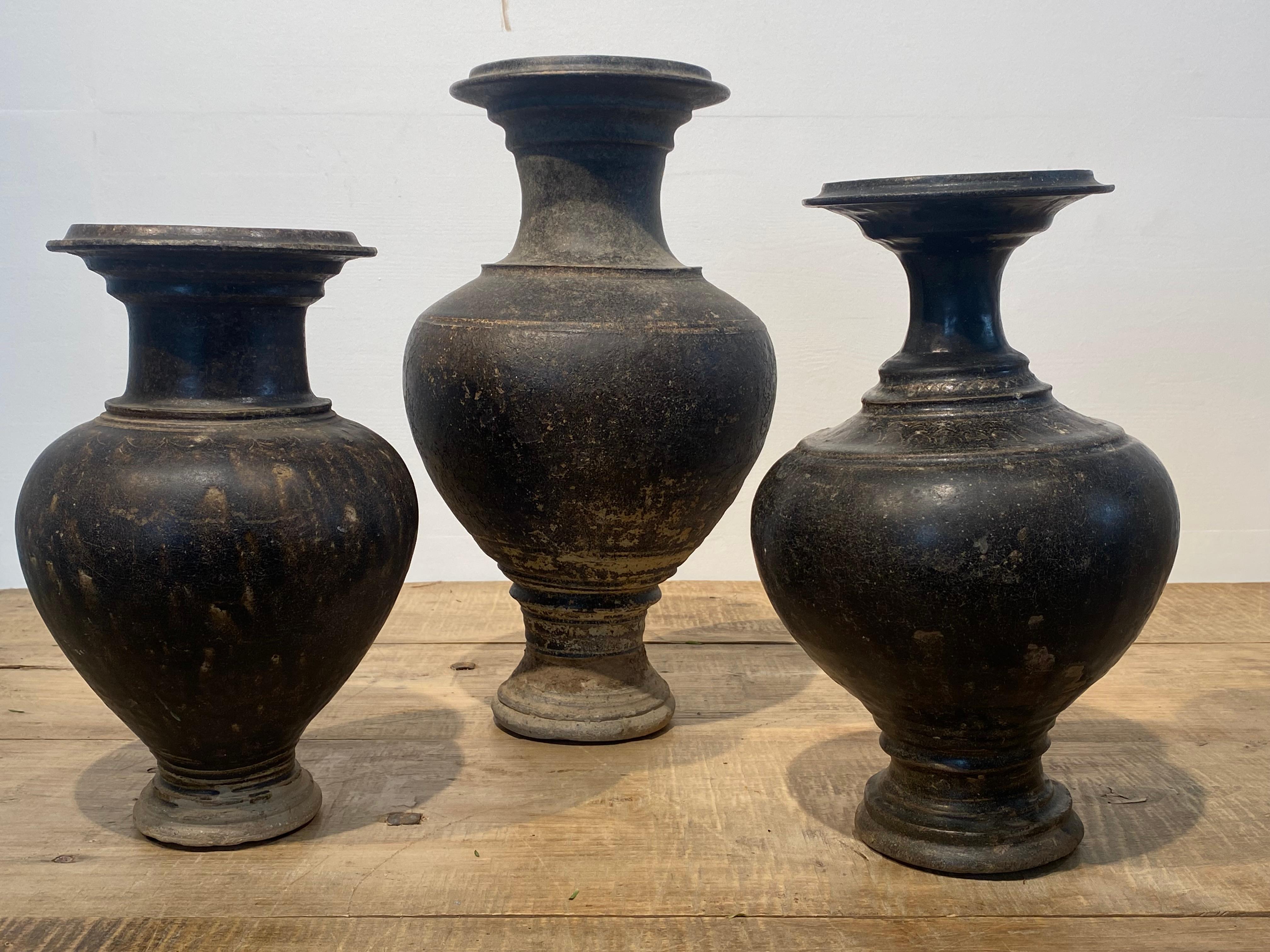 Set of 3 Terracotta Khmer Vase For Sale 1