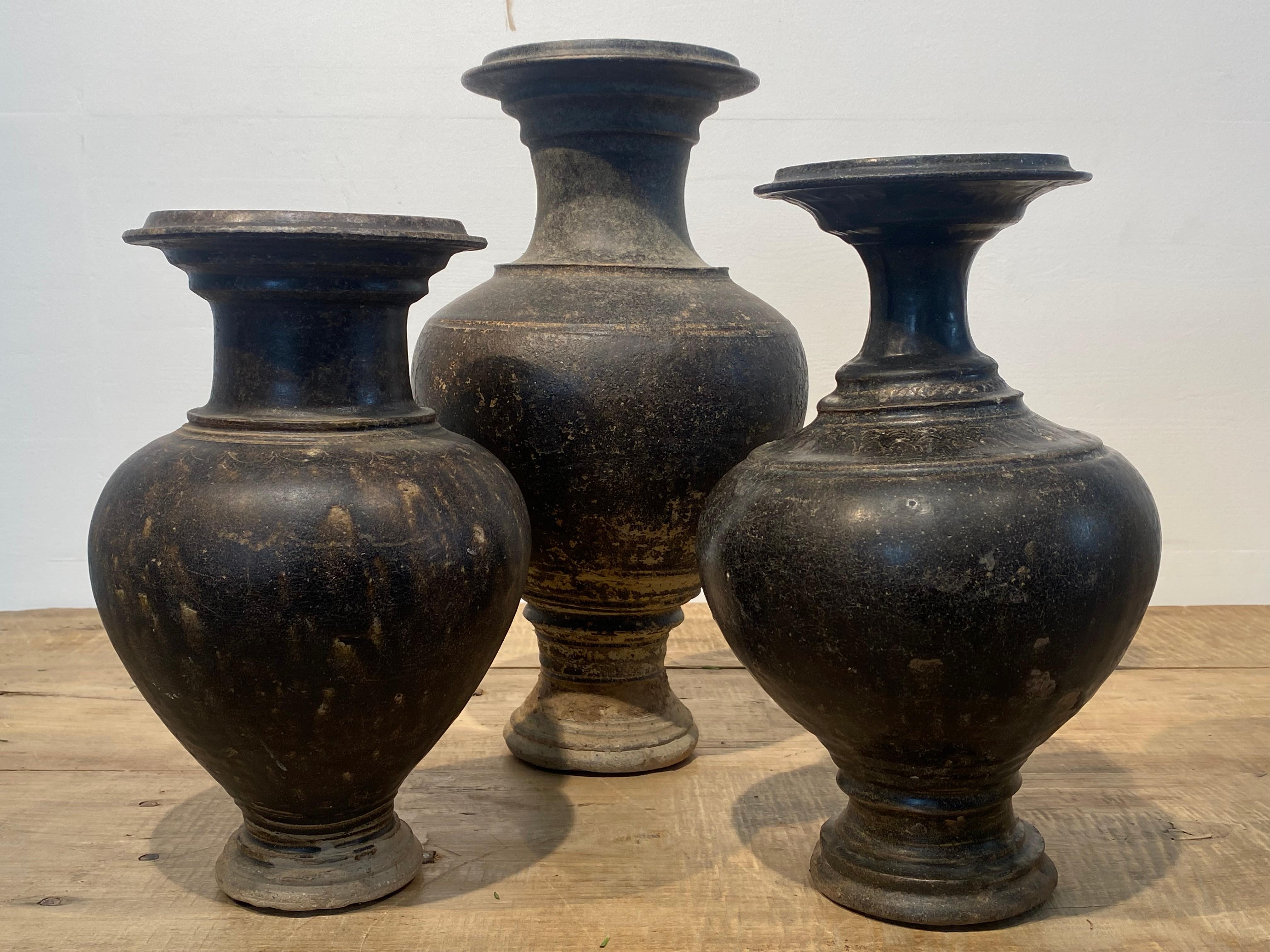 Set of 3 Terracotta Khmer Vase For Sale 2
