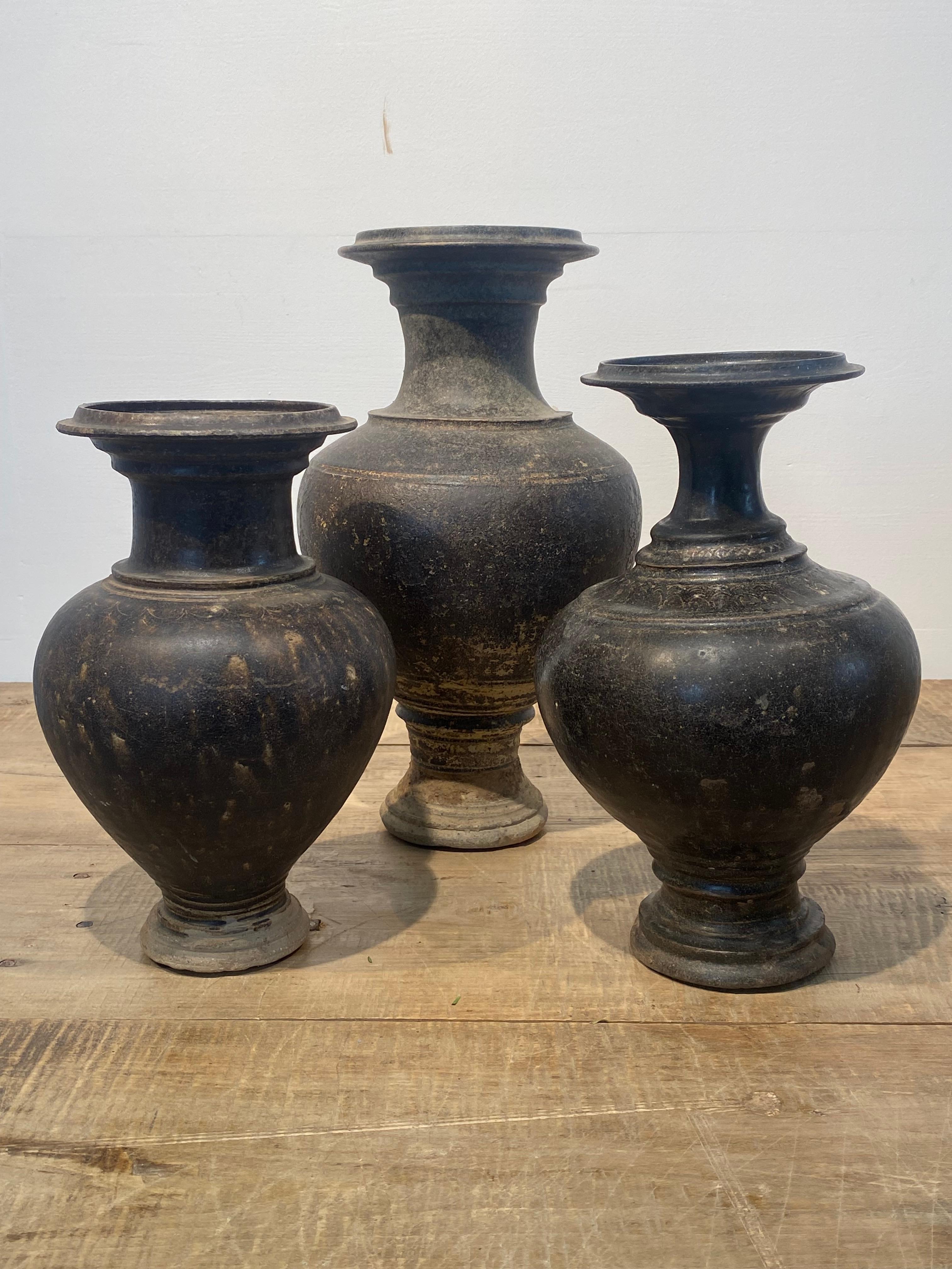 Set of 3 Terracotta Khmer Vase For Sale 3