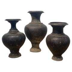 Antique Set of 3 Terracotta Khmer Vase