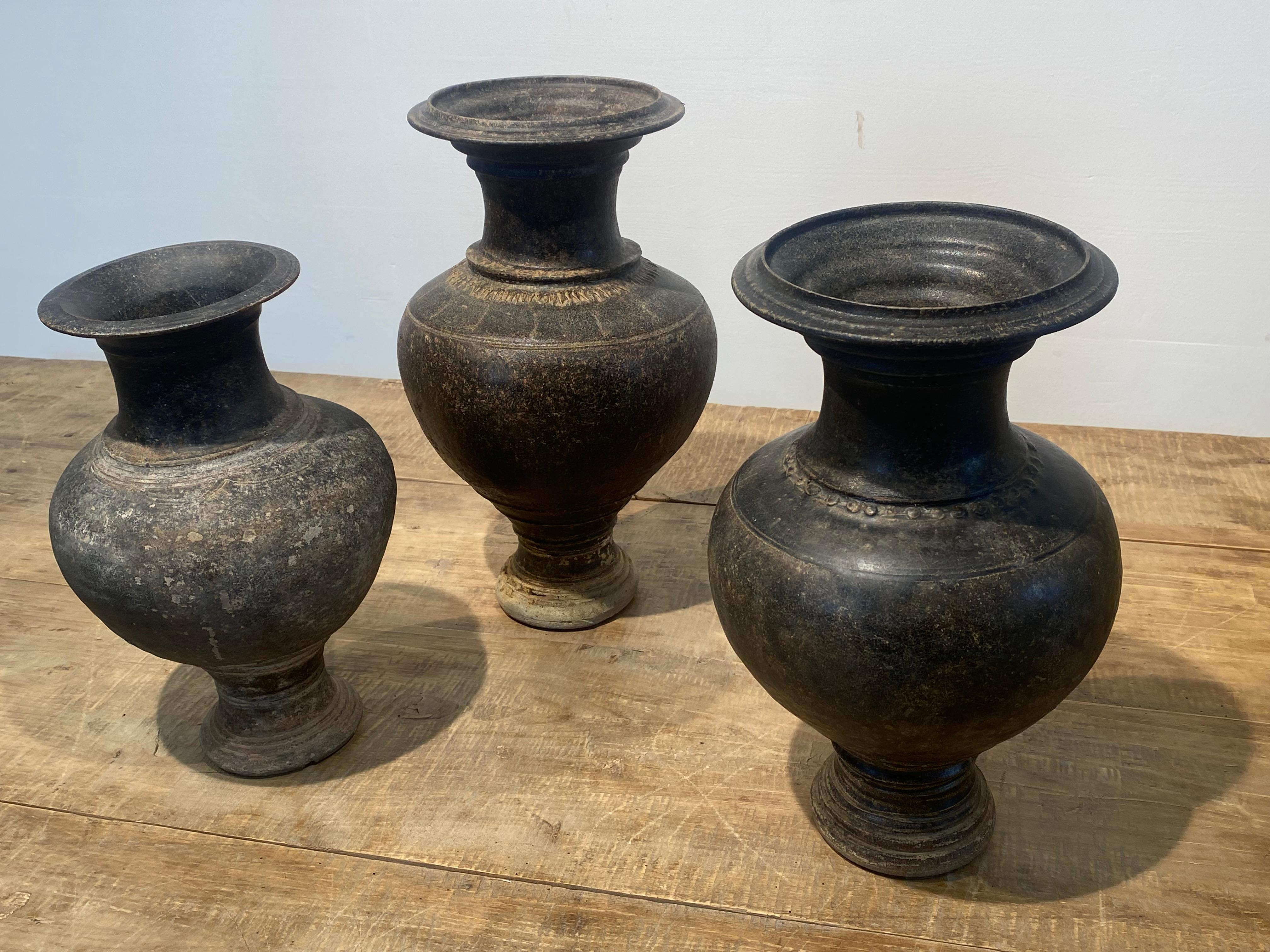 Set of 3 Terracotta Khmer Vases For Sale 4