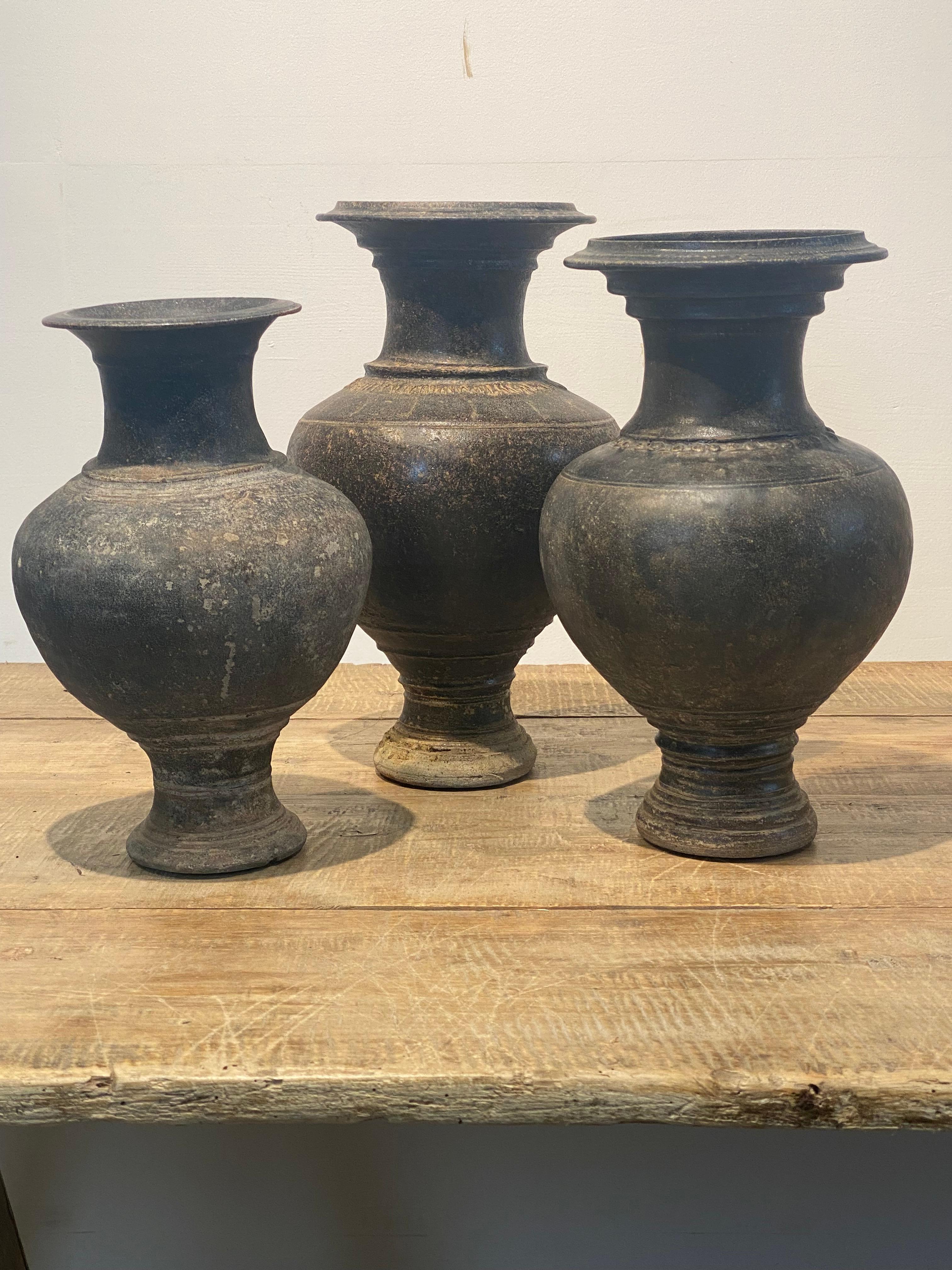Set of 3 Terracotta Khmer Vases For Sale 3