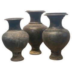 Antique Set of 3 Terracotta Khmer Vases