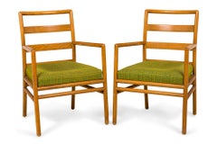 Set of 3 T.H. Robsjohn-Gibbings for Widdicomb Ladder Back Green Seat Dining Chai