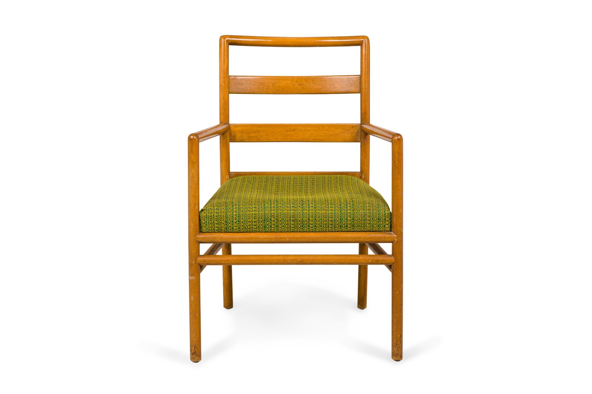 Mid-Century Modern Set of 3 T.H. Robsjohn-Gibbings for Widdicomb Ladder Back Green Seat Dining Chai For Sale