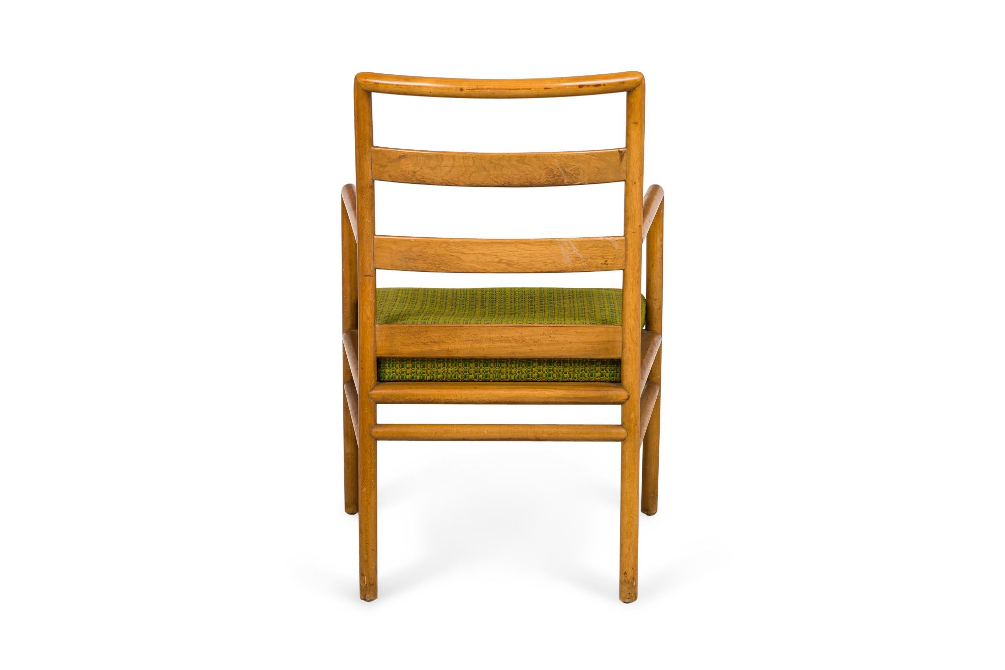 Upholstery Set of 3 T.H. Robsjohn-Gibbings for Widdicomb Ladder Back Green Seat Dining Chai For Sale