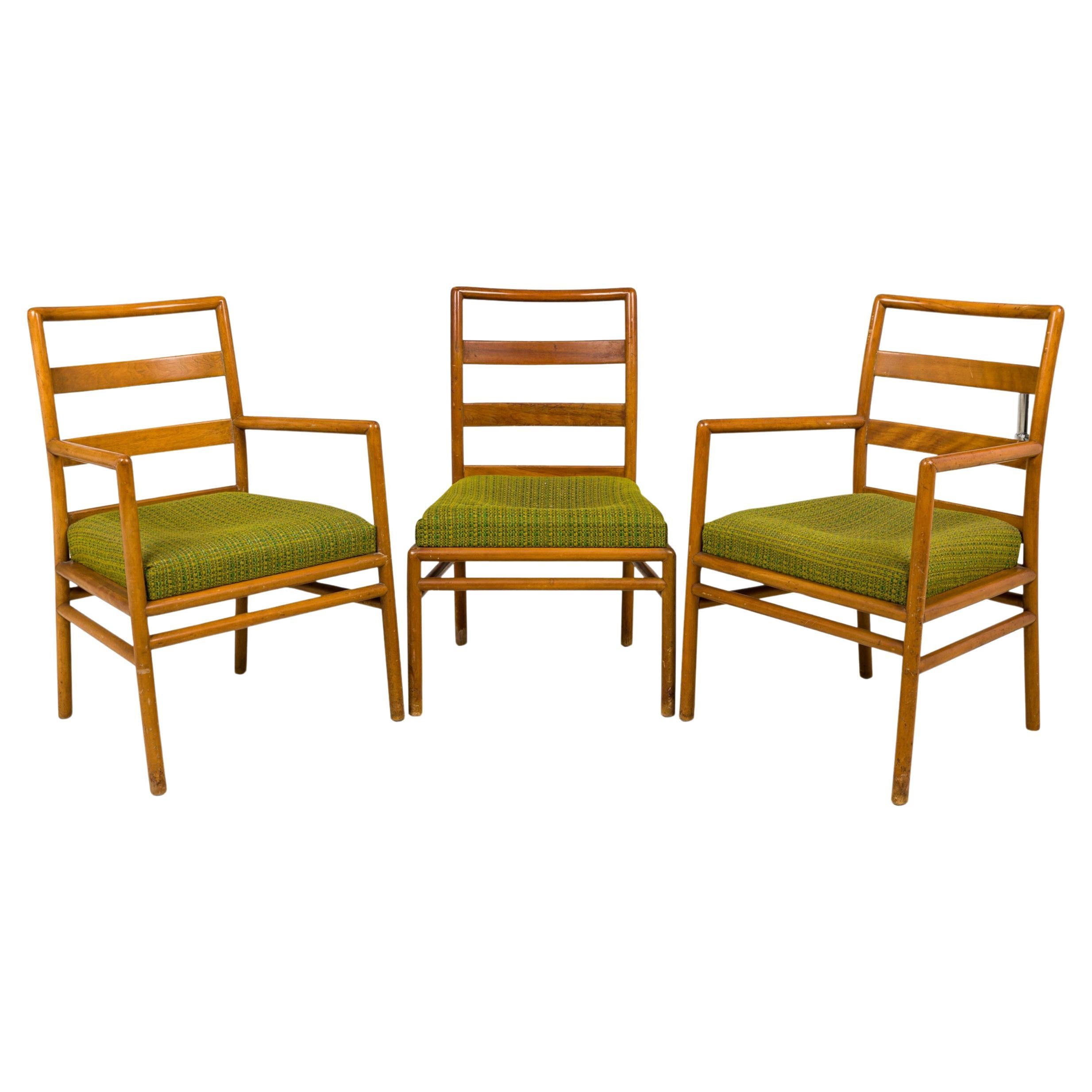 Set of 3 T.H. Robsjohn-Gibbings for Widdicomb Ladder Back Green Seat Dining Chai