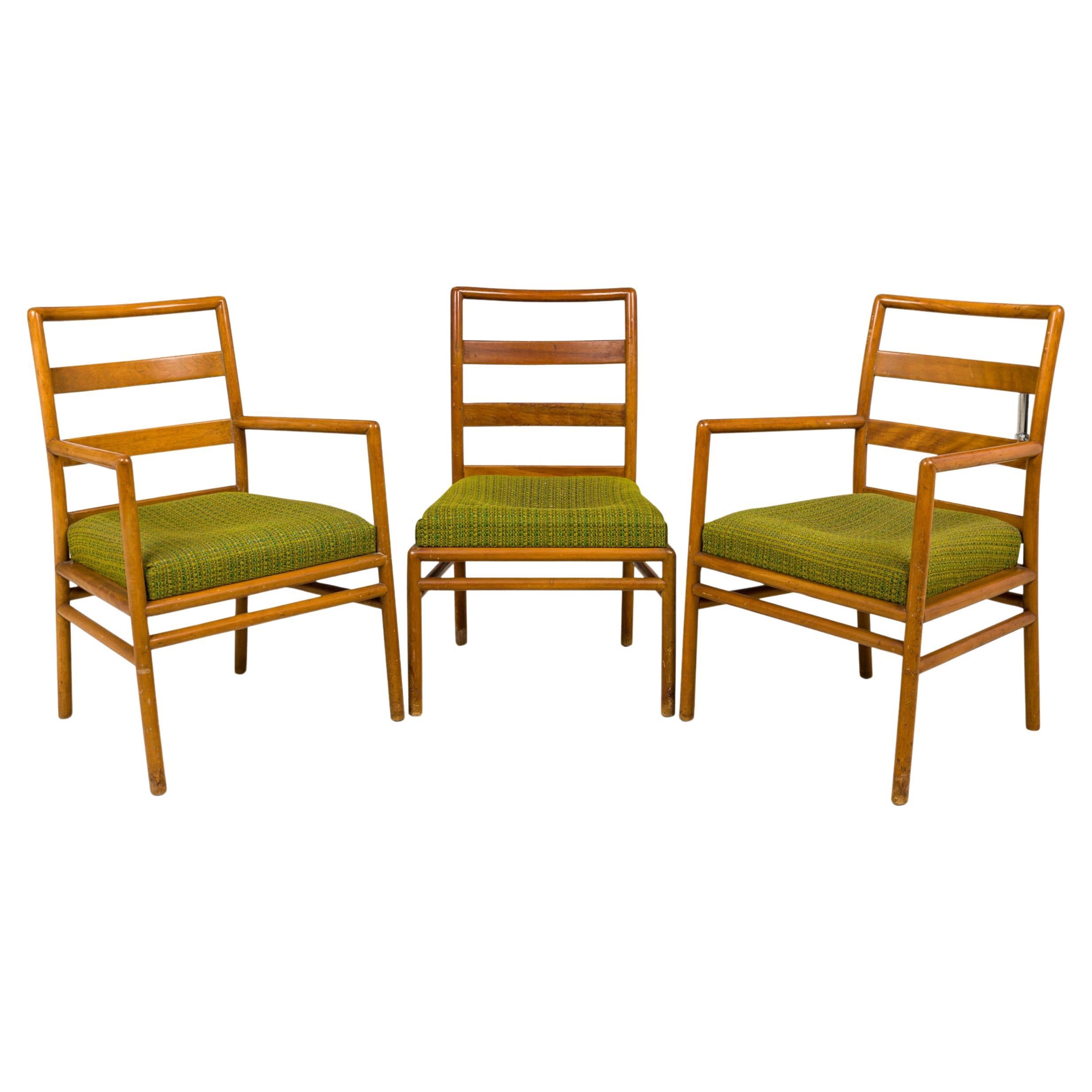 Ensemble de 3 T.H. Chaise de salle à manger Robsjohn-Gibbings pour Widdicomb à dossier en échelle et assise verte