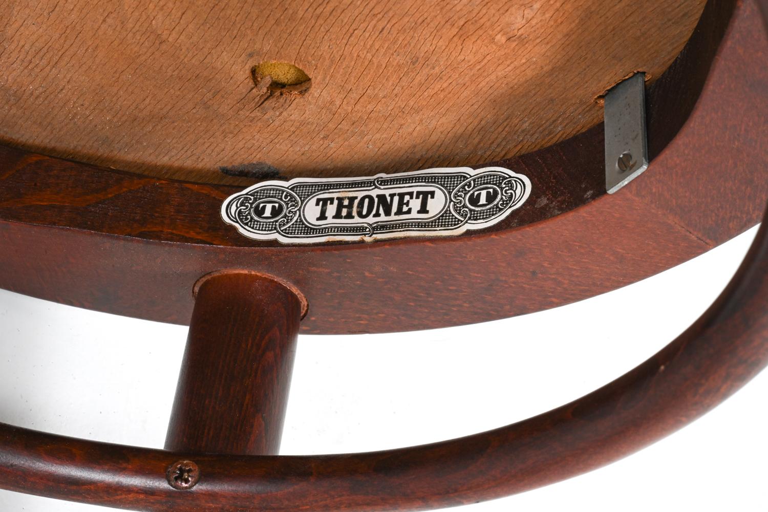 Set of '3' Thonet Model 214 PH Cafe Stools in Beech & Textured Velvet, c. 1950's For Sale 13