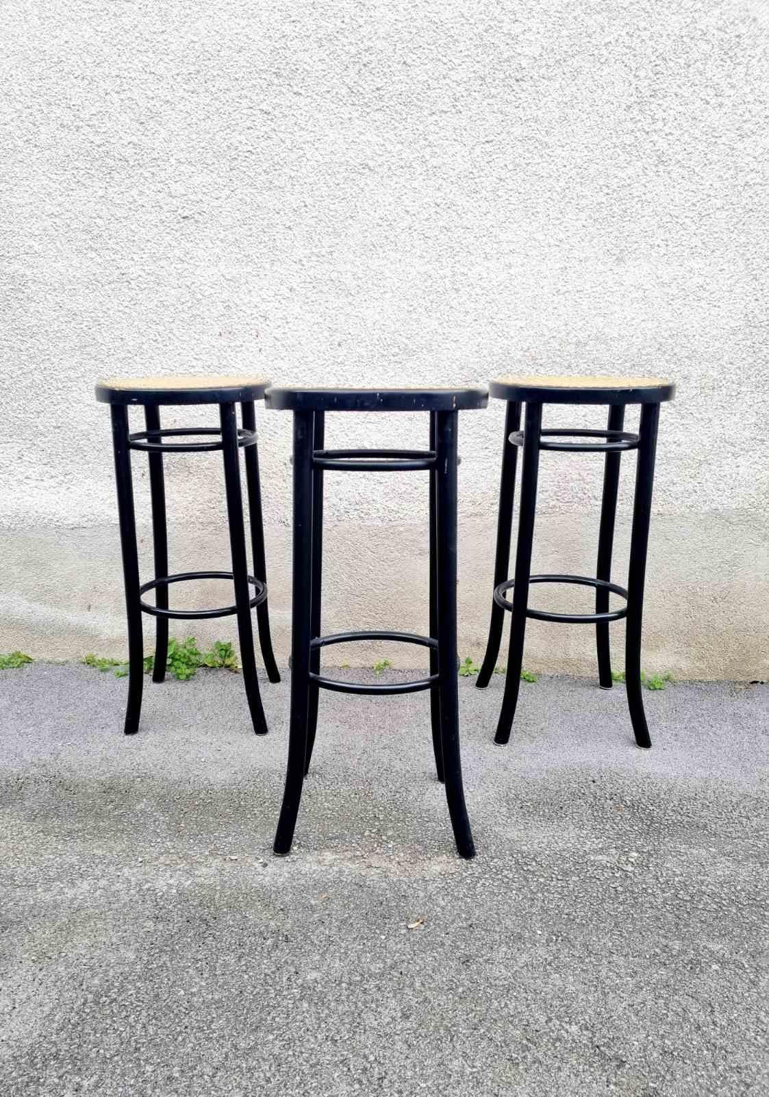 Art Nouveau Set of 3 Thonet Style Bar Stools, Italy 60s For Sale
