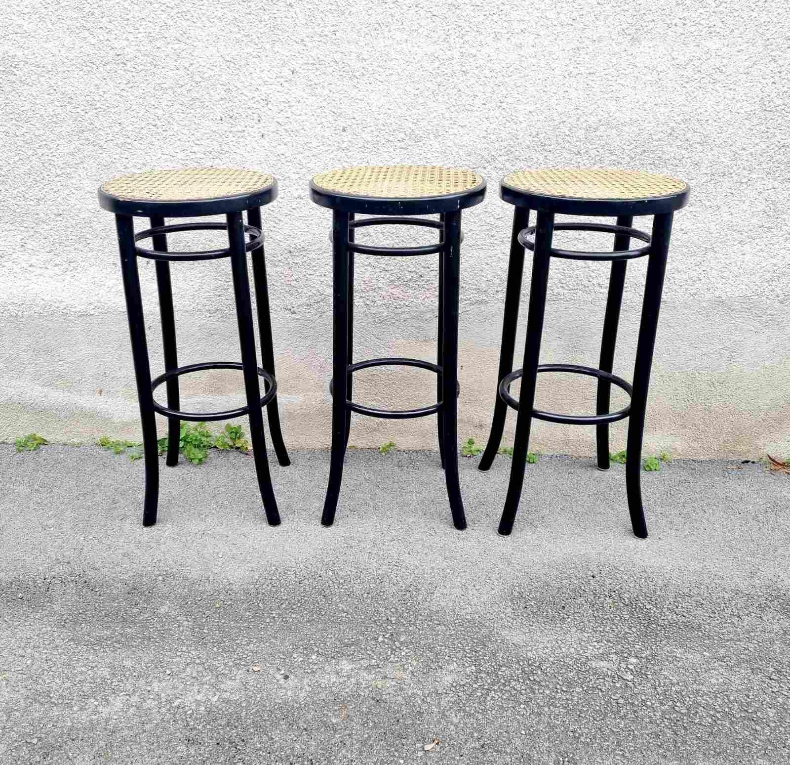Italian Set of 3 Thonet Style Bar Stools, Italy 60s For Sale