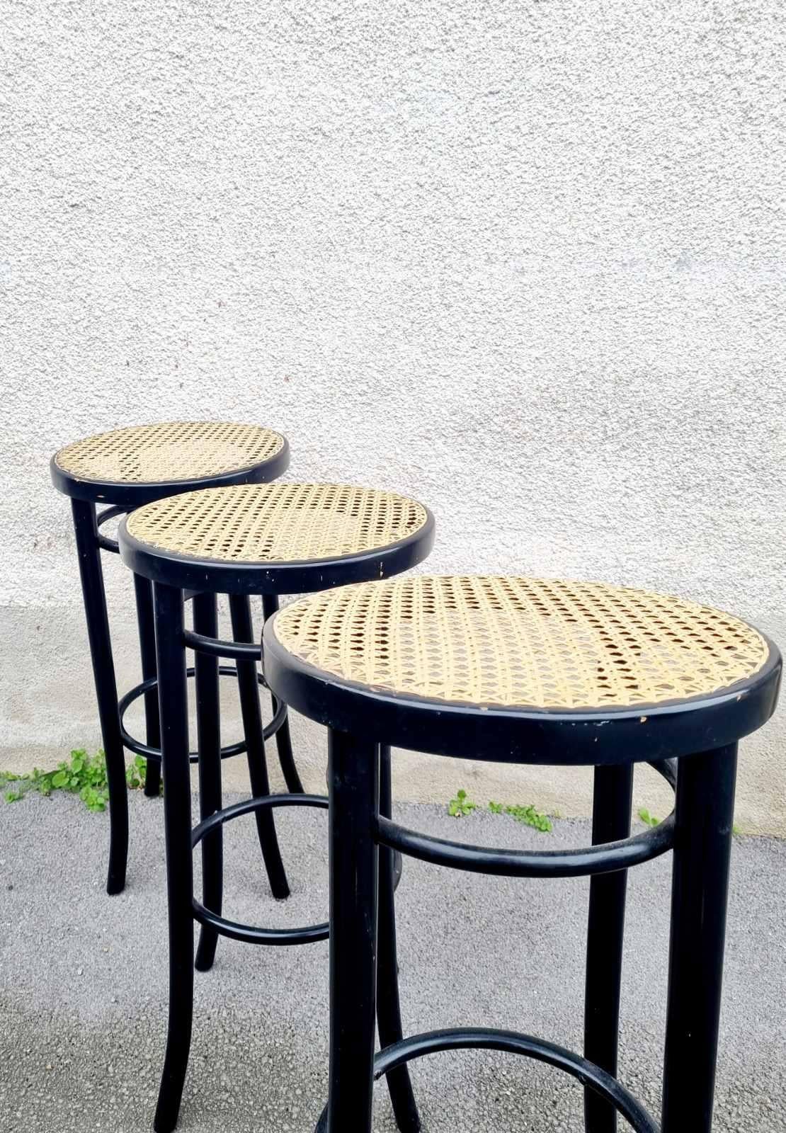 Cane Set of 3 Thonet Style Bar Stools, Italy 60s For Sale