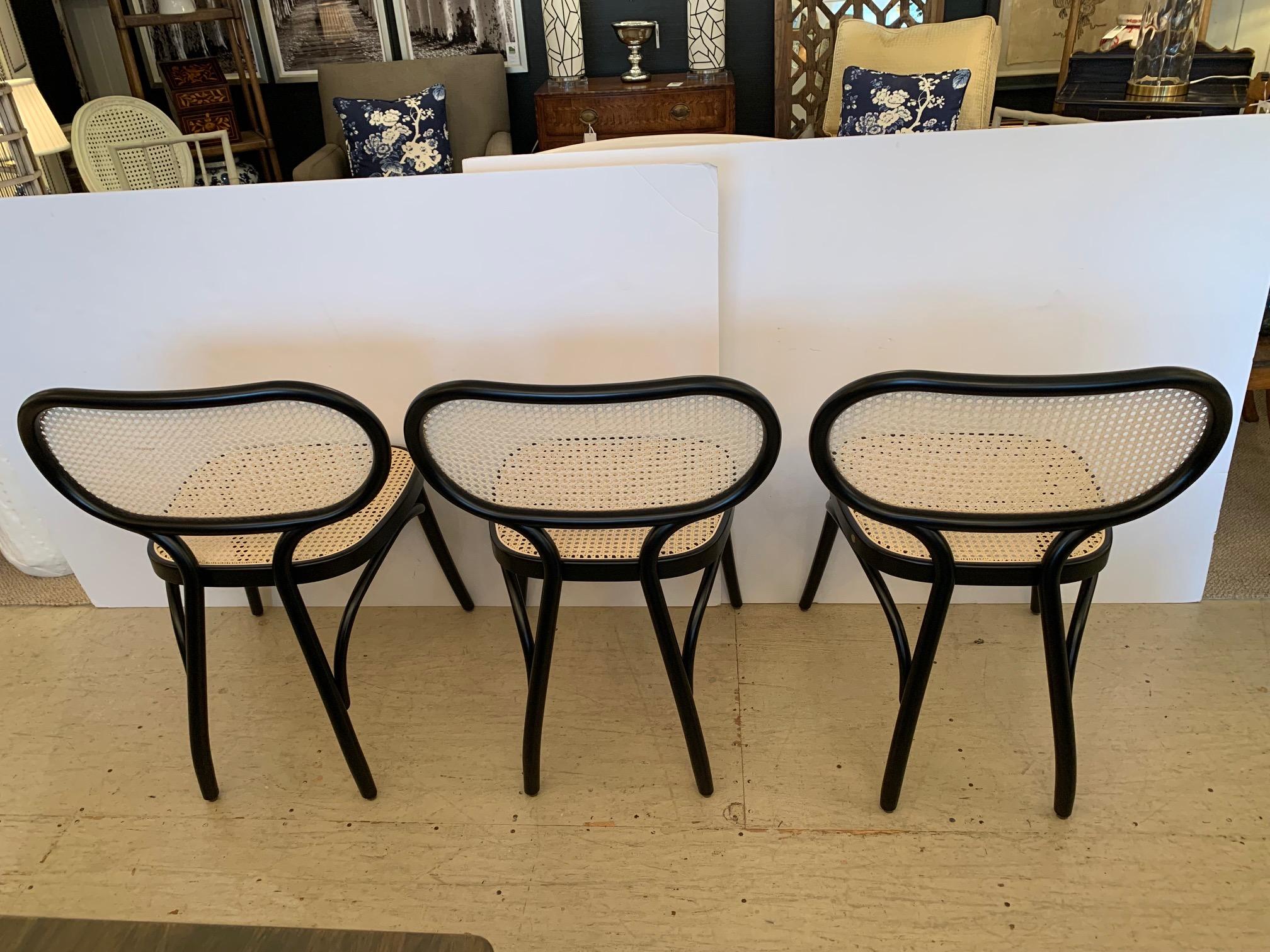 Set of 3 Thonet Vienna Ebonized Bentwood & Caned Classic Chairs In Good Condition In Hopewell, NJ