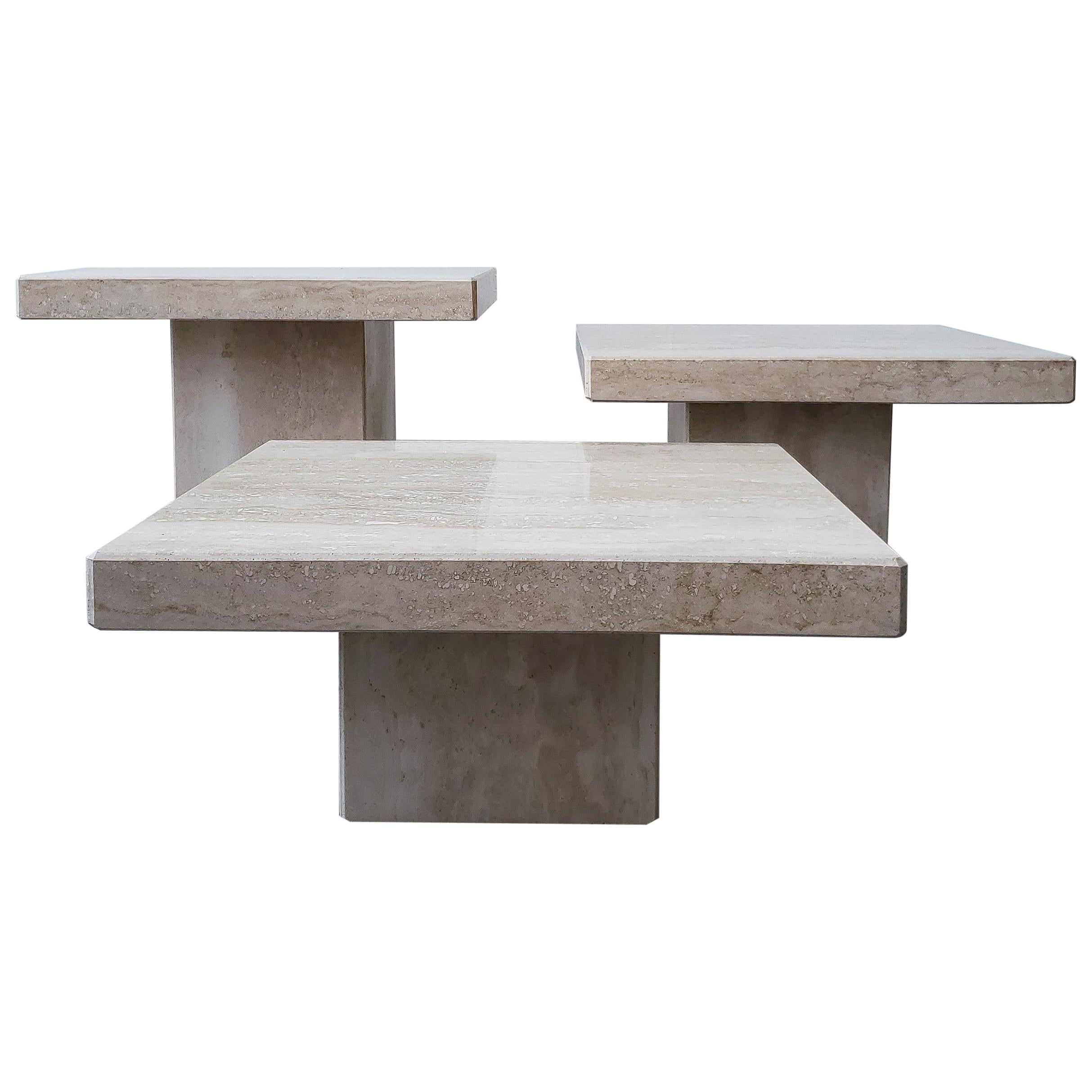 Set of 3 Tiered Italian Travertine Bunching Tables For Sale at 1stDibs