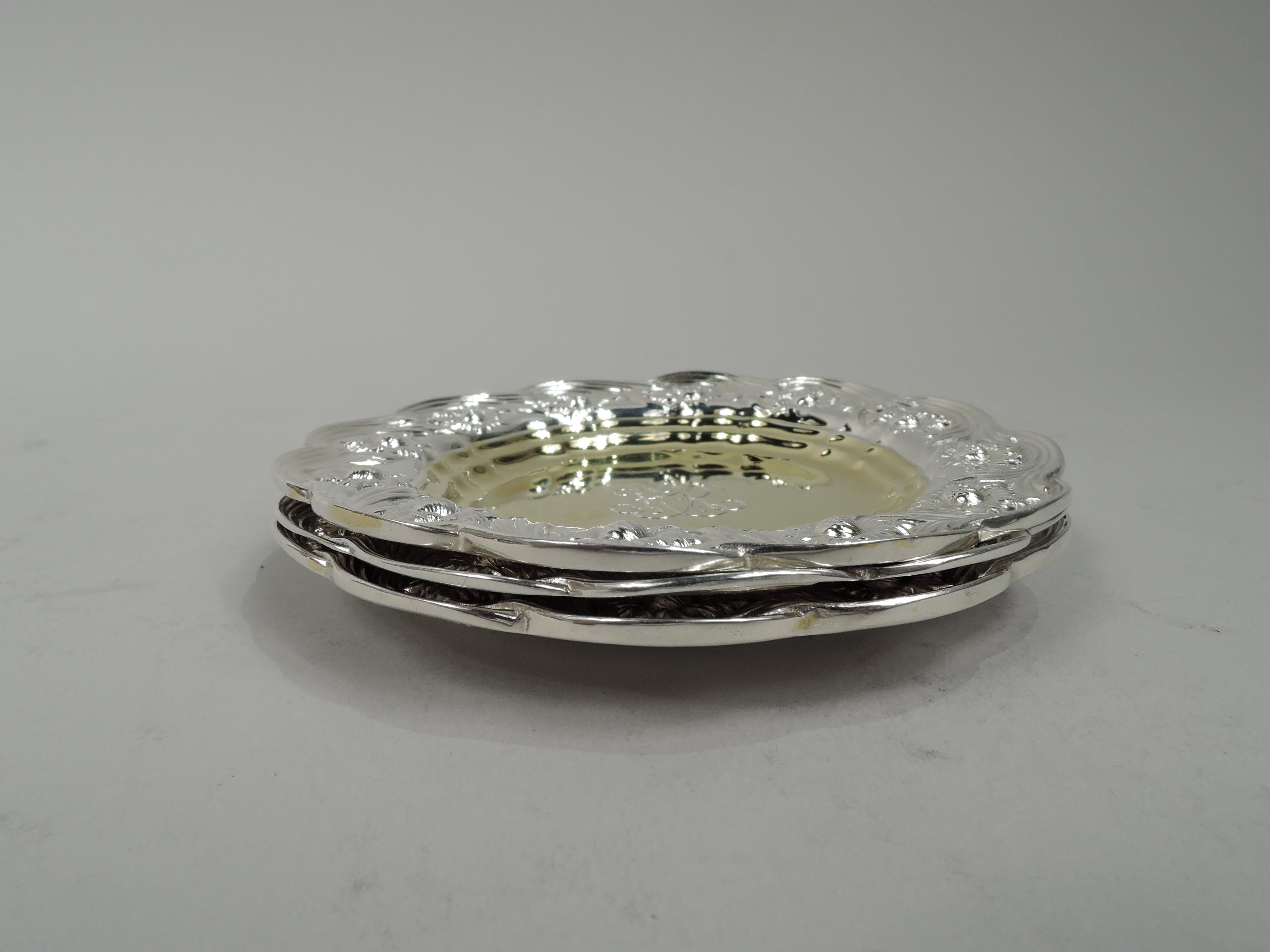 Giapponismo Set di 3 burri in argento Tiffany Chrysanthemum in vendita