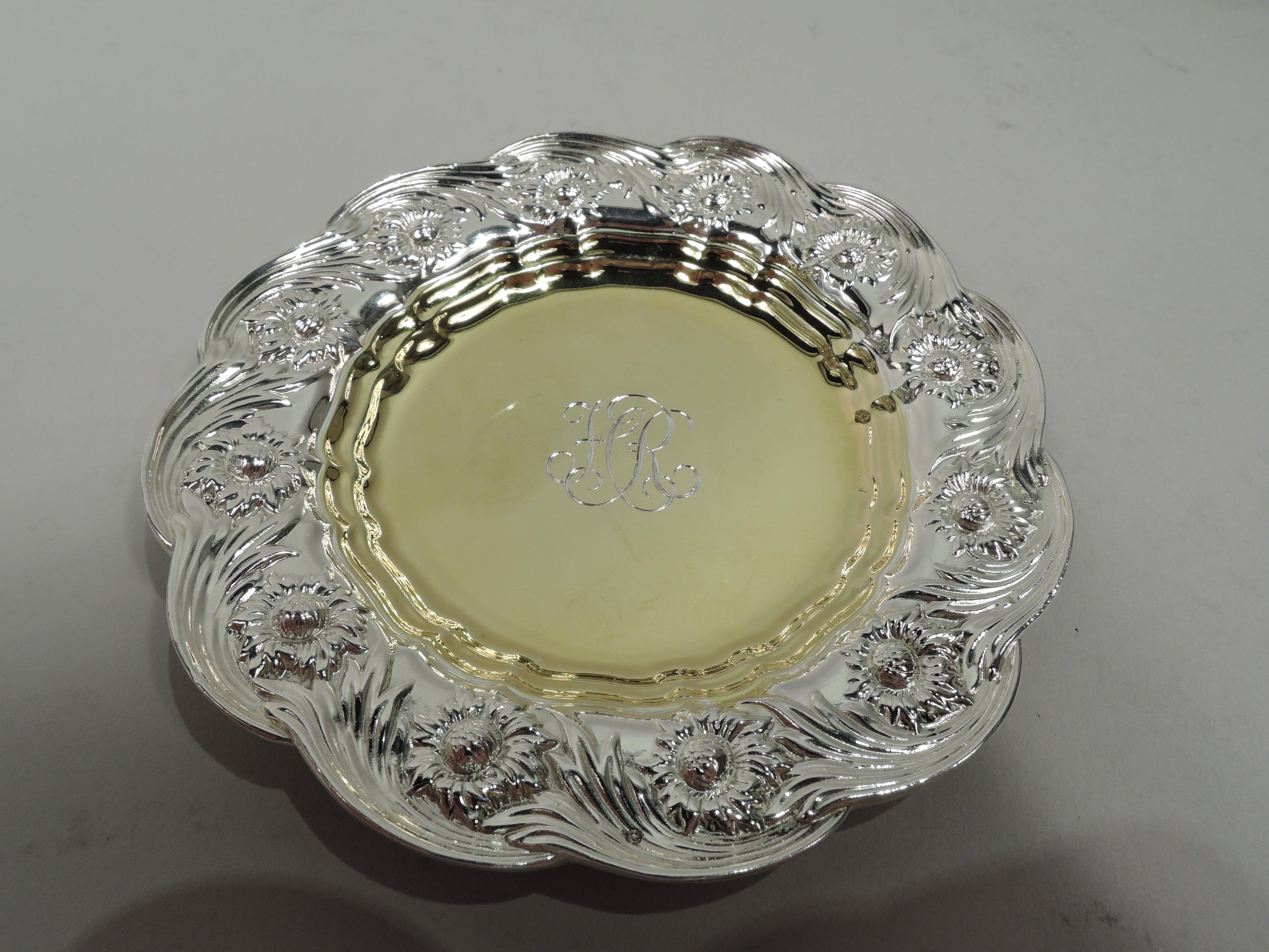 American Set of 3 Tiffany Chrysanthemum Sterling Silver Butter Pats For Sale