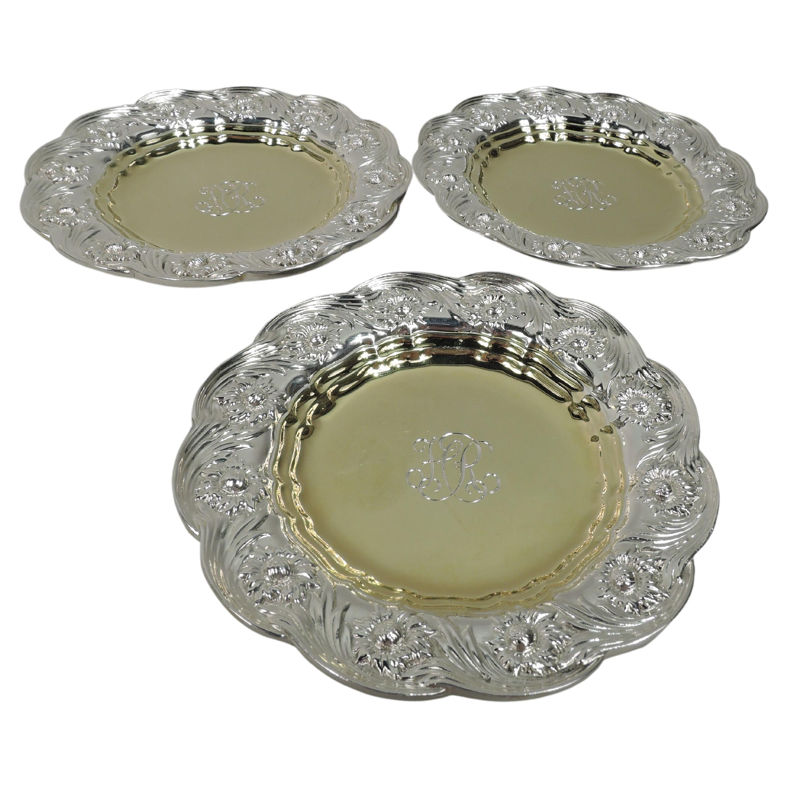 Set of 3 Tiffany Chrysanthemum Sterling Silver Butter Pats For Sale