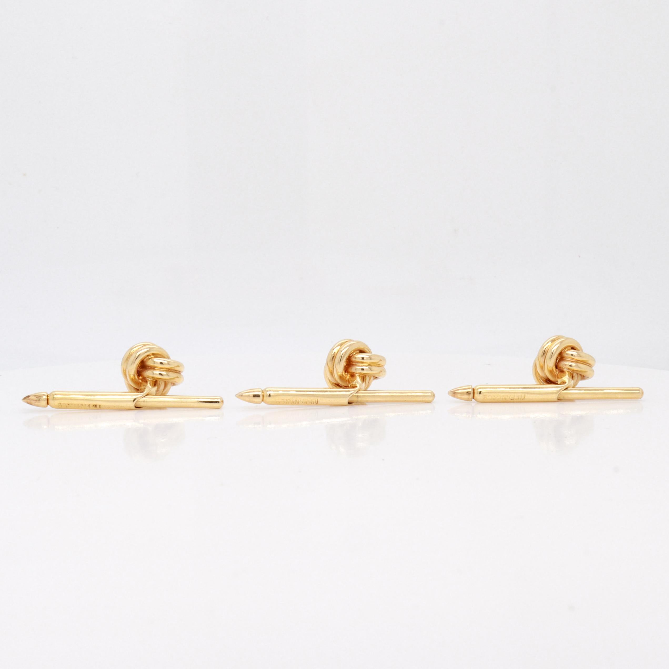 Set di 3 borchie o bottoni per camicia con doppio nodo di Tiffany & Co. in oro 14k in vendita 1