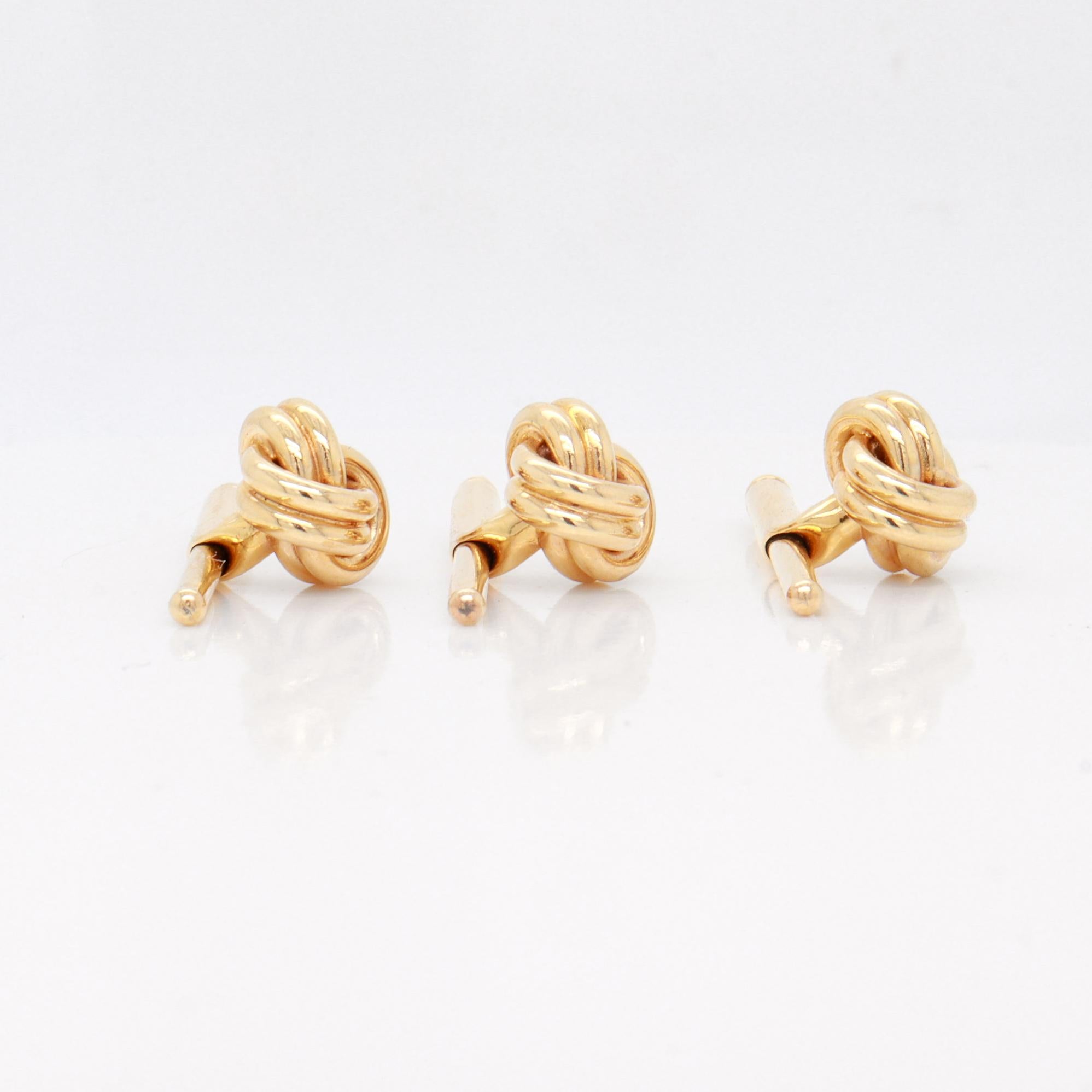 Set di 3 borchie o bottoni per camicia con doppio nodo di Tiffany & Co. in oro 14k in vendita 3
